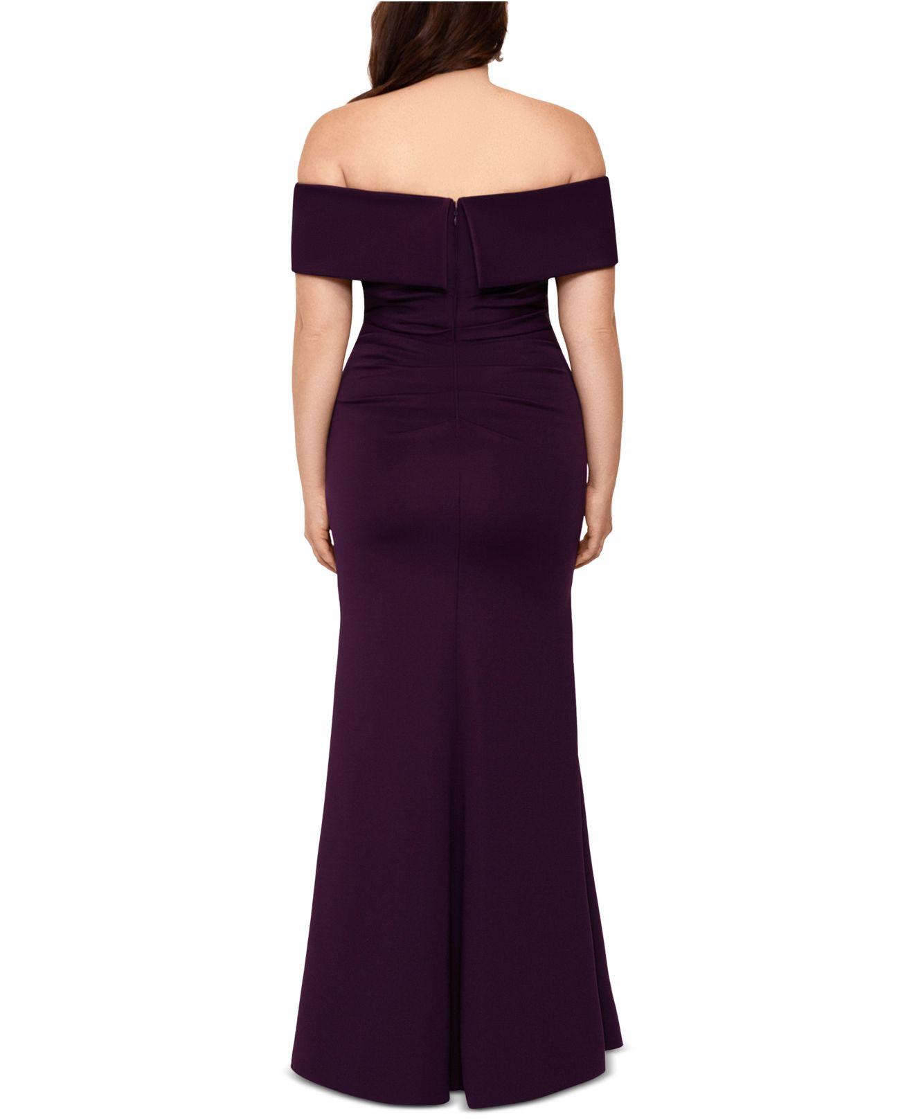 Xscape Synthetic Plus Size Off-the-shoulder Gown in Plum Purple (Purple ...