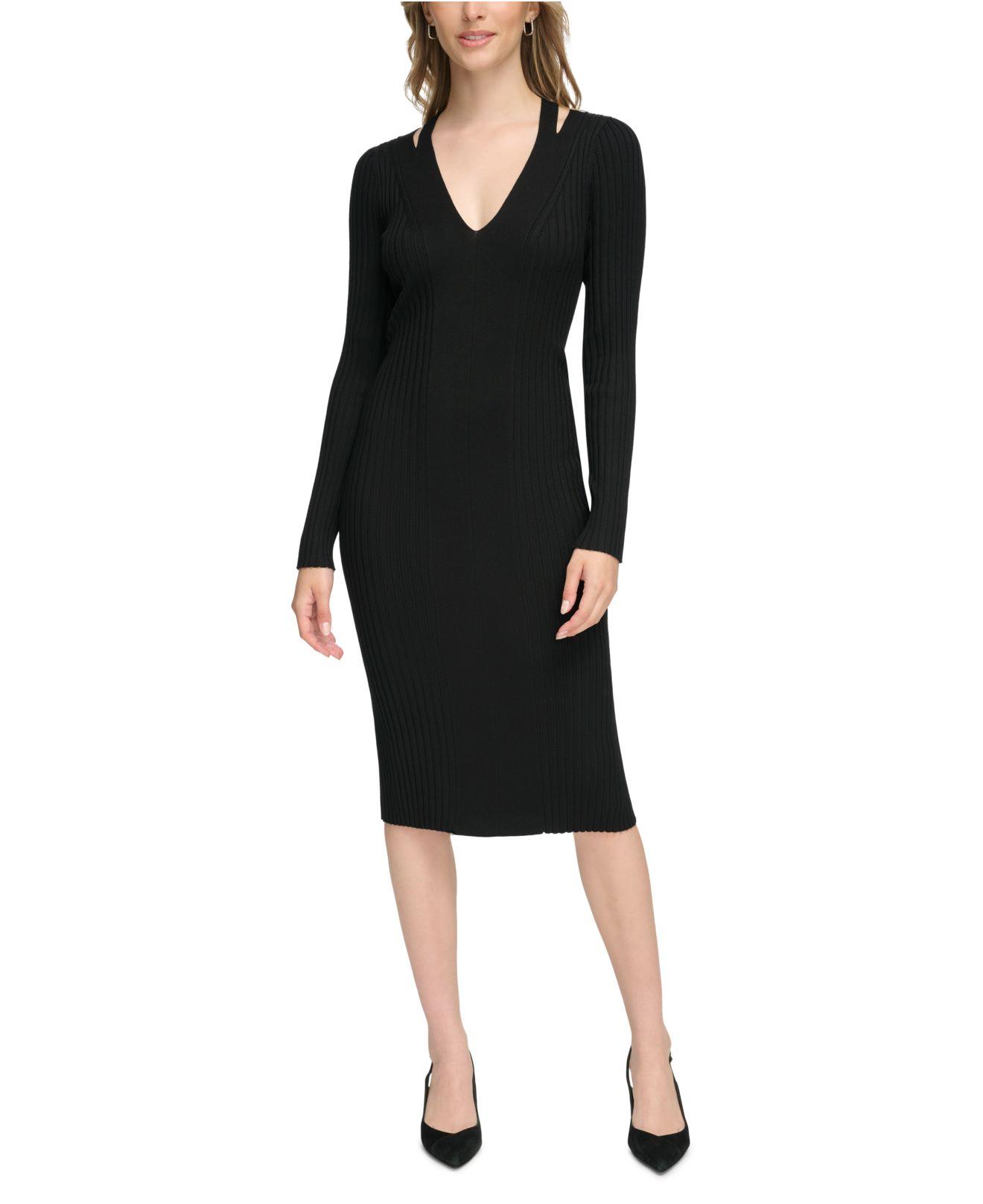 Calvin Klein Cutout Sheath Sweater Dress in Black | Lyst