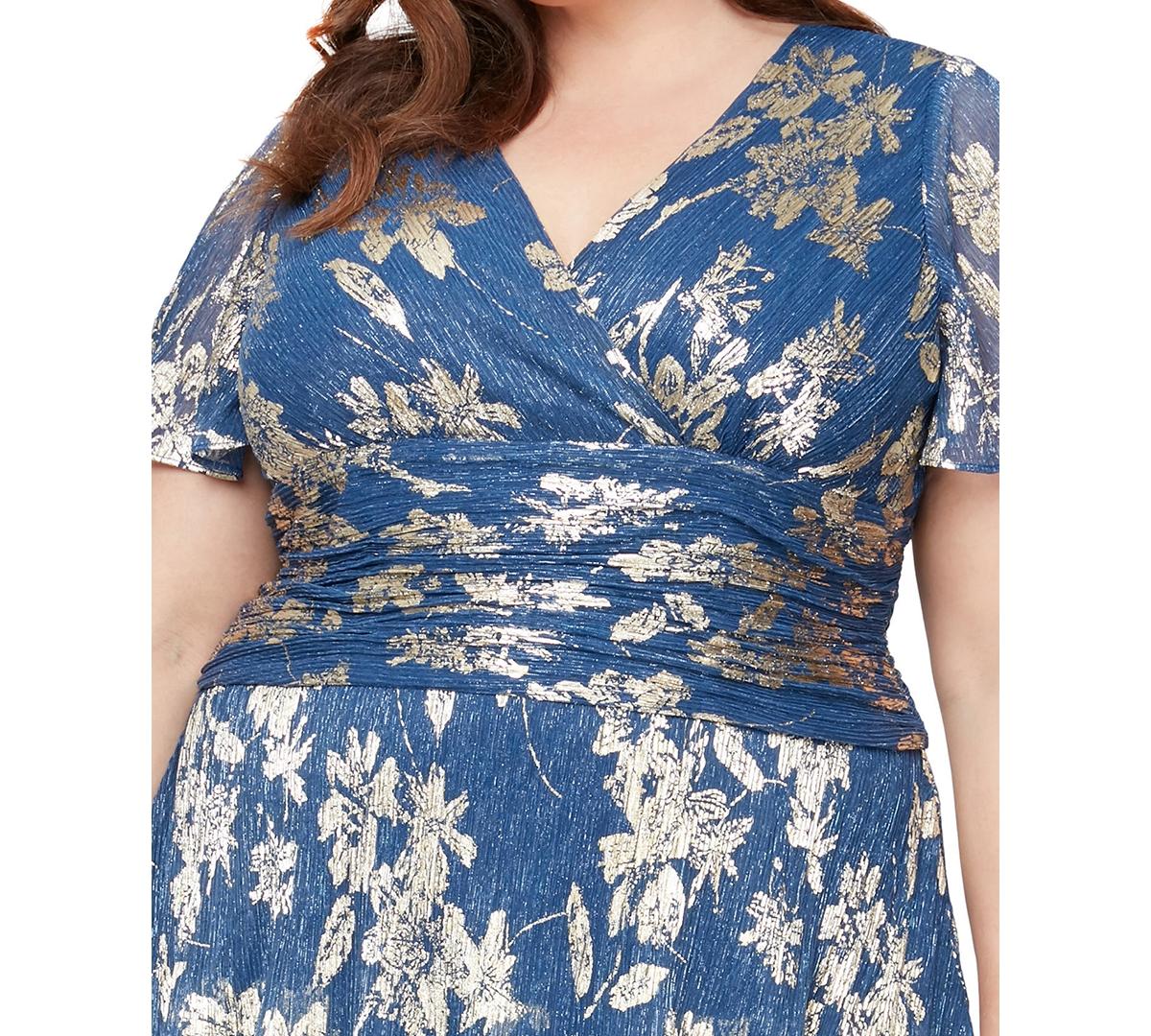 Sl Fashions Plus Size V-neck Ruched Waist Midi Dress in Blue | Lyst