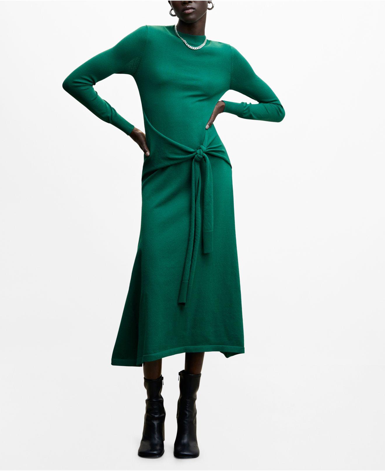 Mango Bow Knitted Dress in Green Lyst