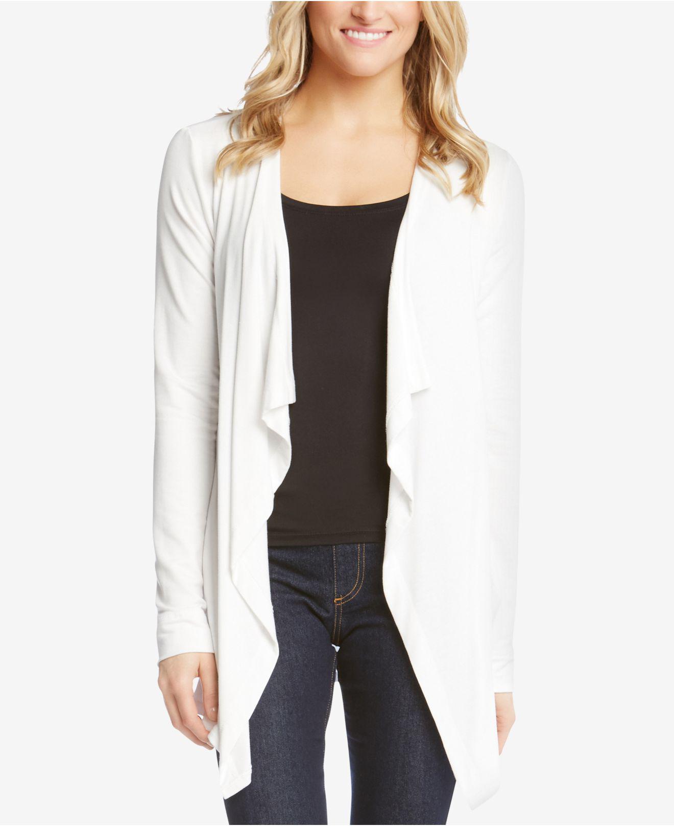 Karen Kane Synthetic Drape Front Cardigan In White Lyst