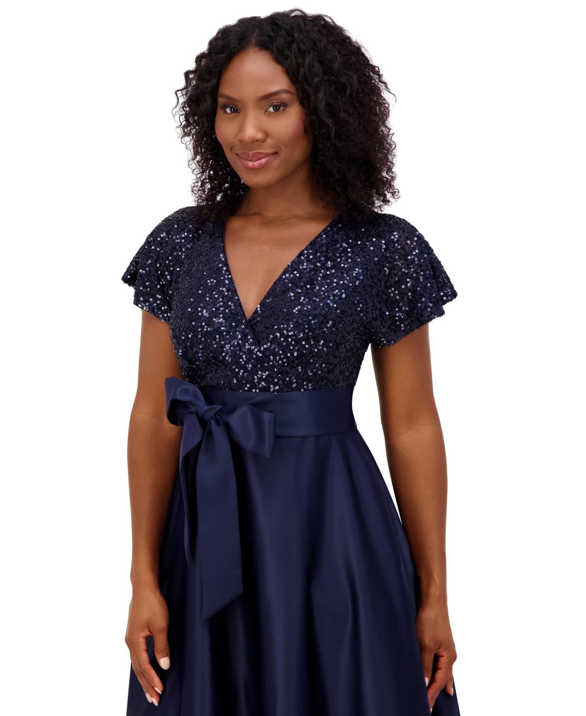 Jessica Howard Sequinned-bodice Satin-skirt Ball Gown in Blue Lyst