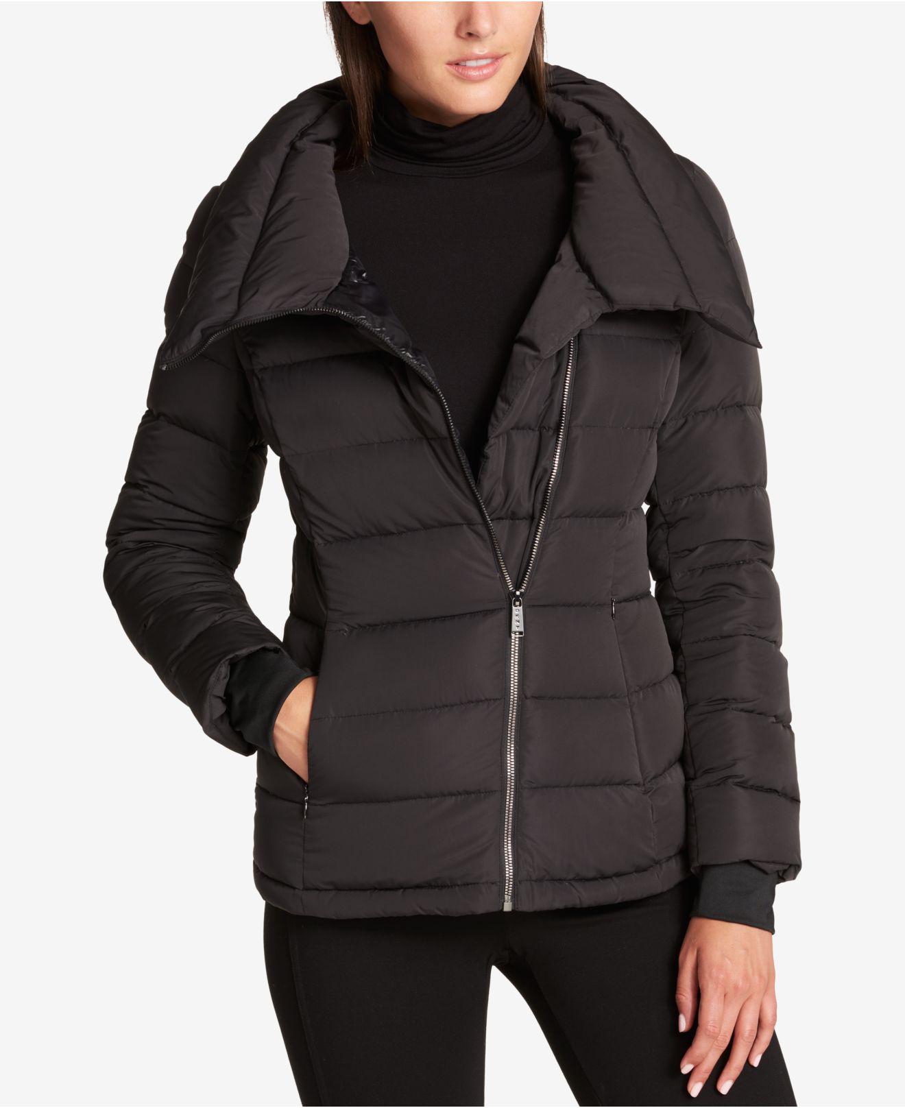 dkny asymmetrical puffer coat