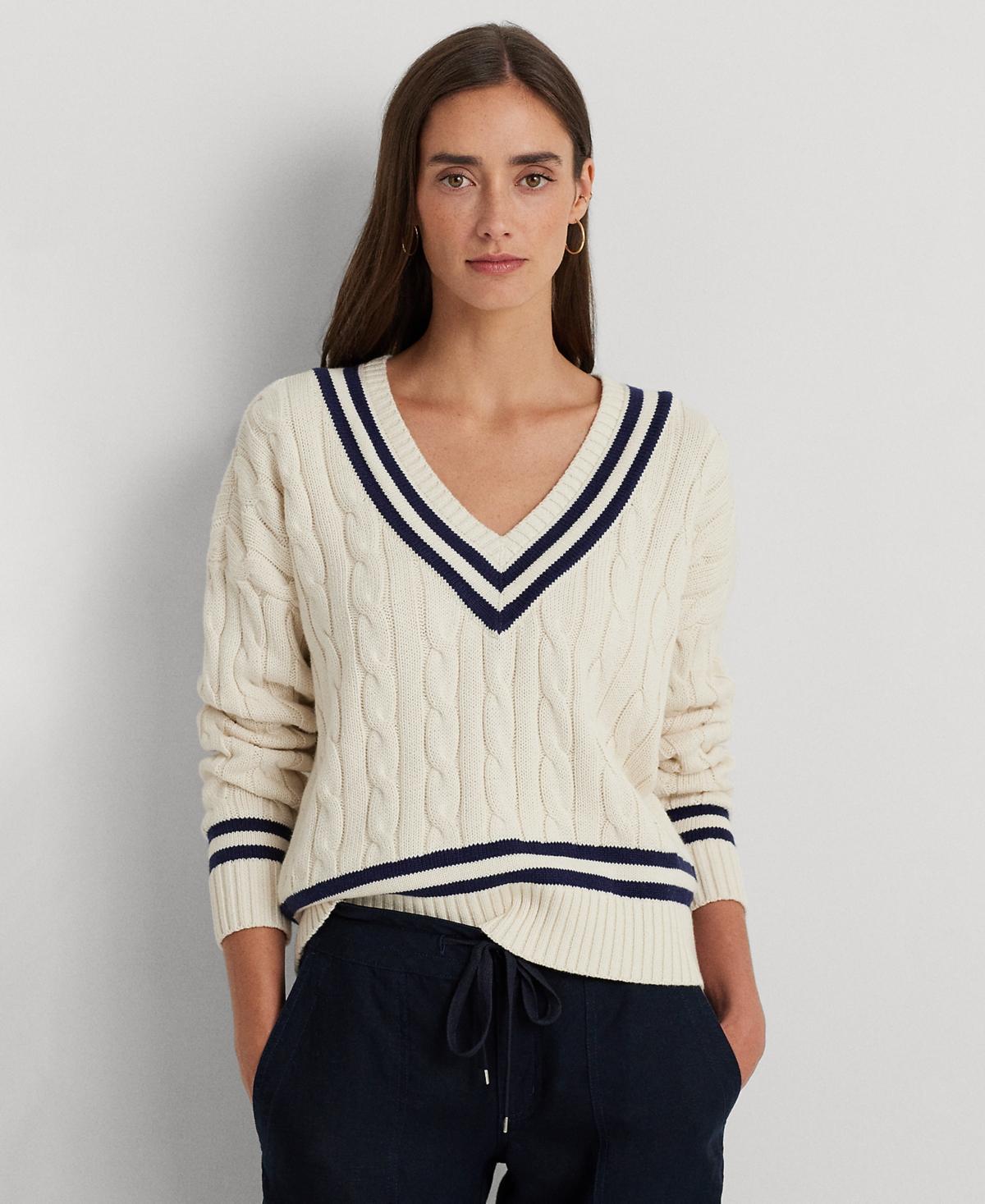 Lauren Ralph Lauren Women's Intarsia-Knit Crest Cotton-Blend Sweater,  Regular and Petite - Macy's