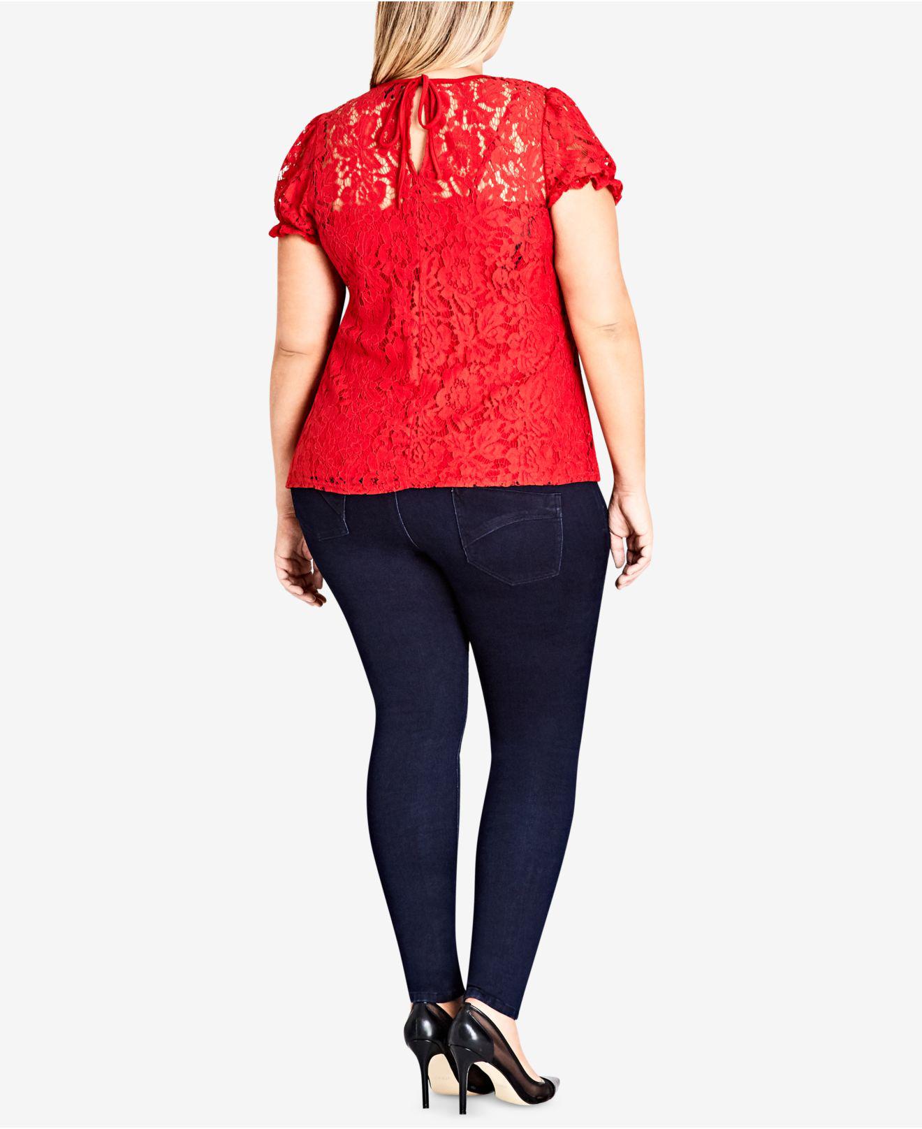 plus size red lace top