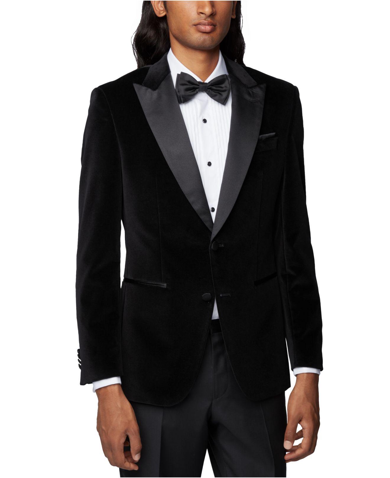 BOSS Slim-fit Dinner Jacket In Velvet With Silk Trims in Black for Men ...