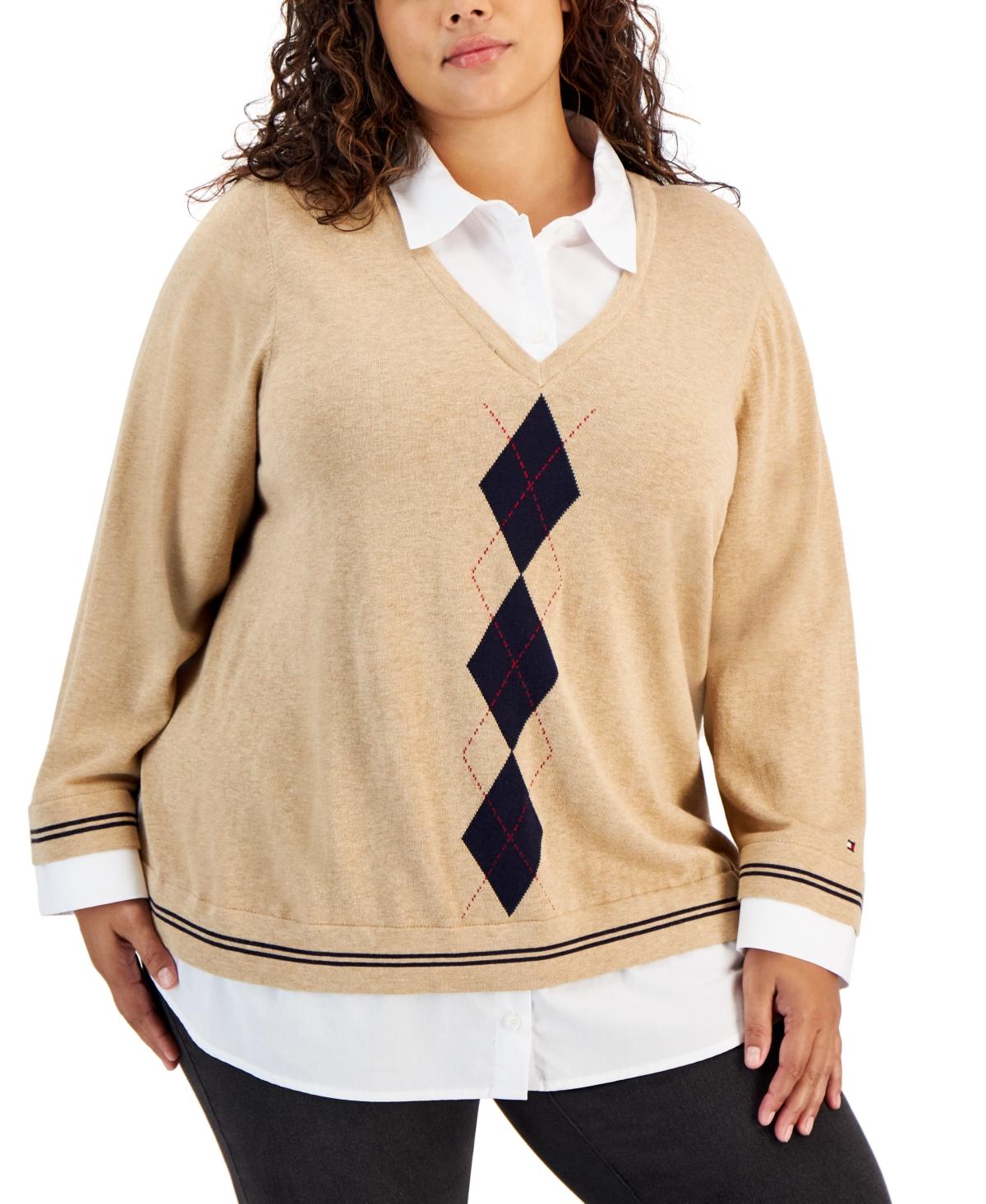 Tommy Hilfiger Plus Cotton Layered-look Sweater in Natural | Lyst