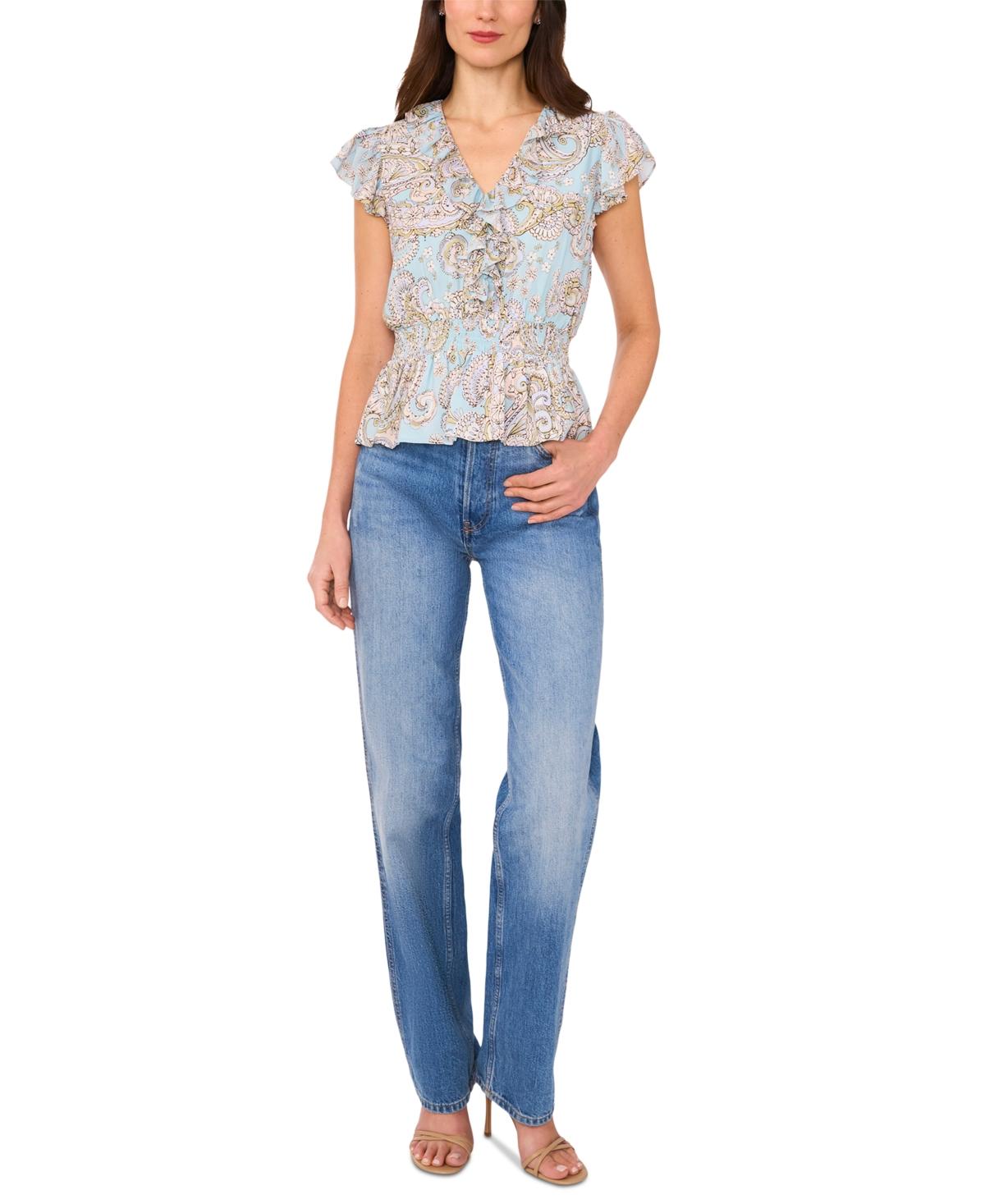 売れ筋商品|||パーカー カットソー トップス レディース Women's The Margot Paisley-Print Ruffled Top Robins Egg Parker The Margot Paisley-print Ruffled Top in Blue | Lyst