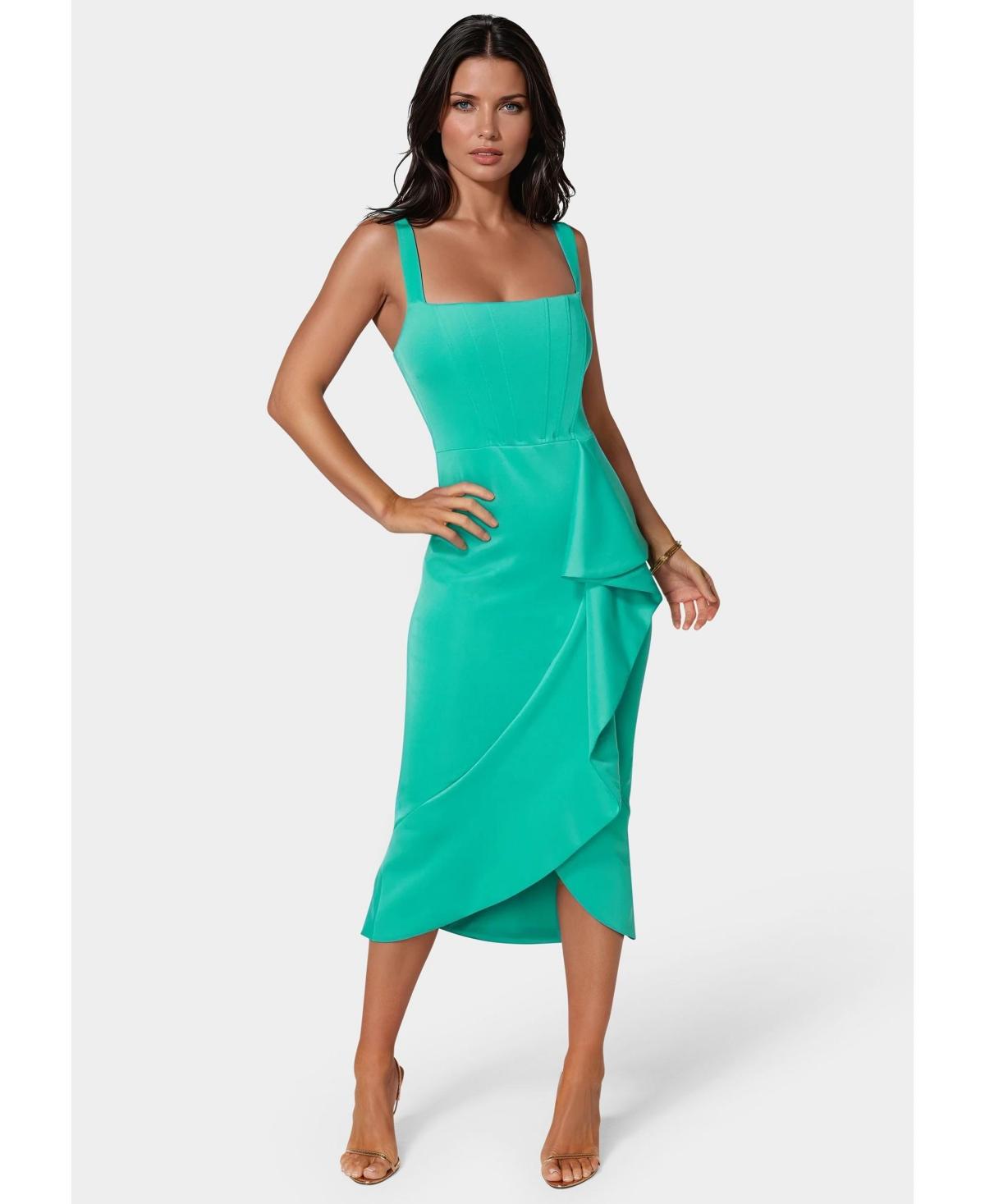 bebe green satin dress Satin Cowl Neck Slip Midi Dress main image 1