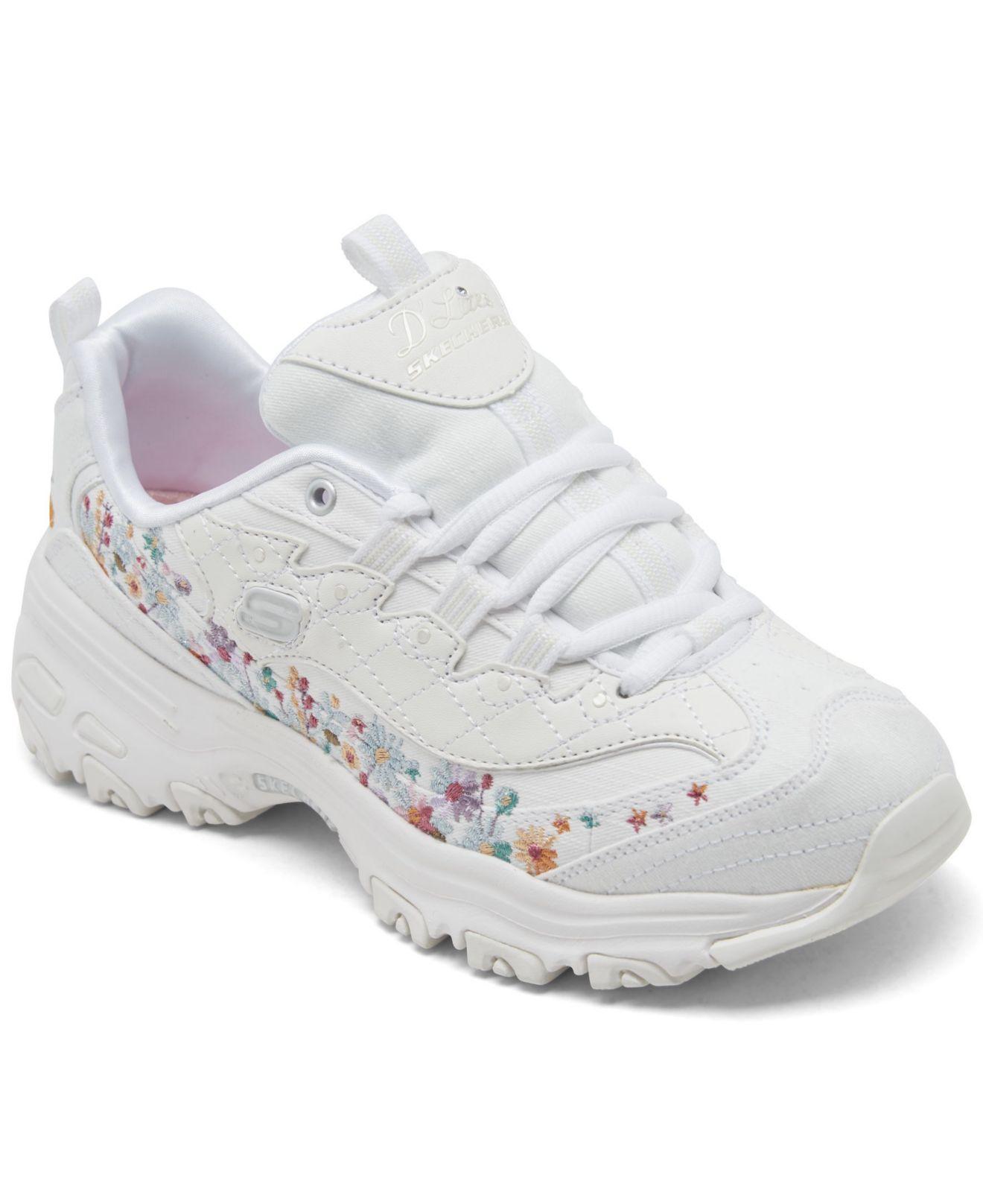 Skechers D'lites Floral Sneakers From Finish Line in White | Lyst