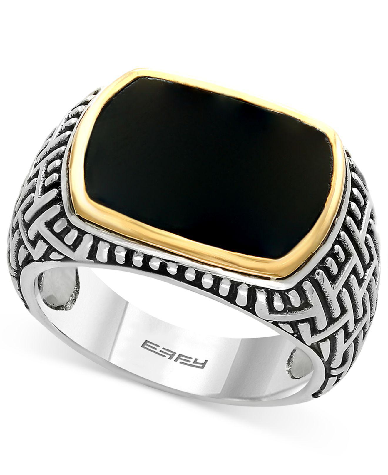 Effy Collection Men's Onyx (16 X 12mm) Ring In Sterling Silver, 18k