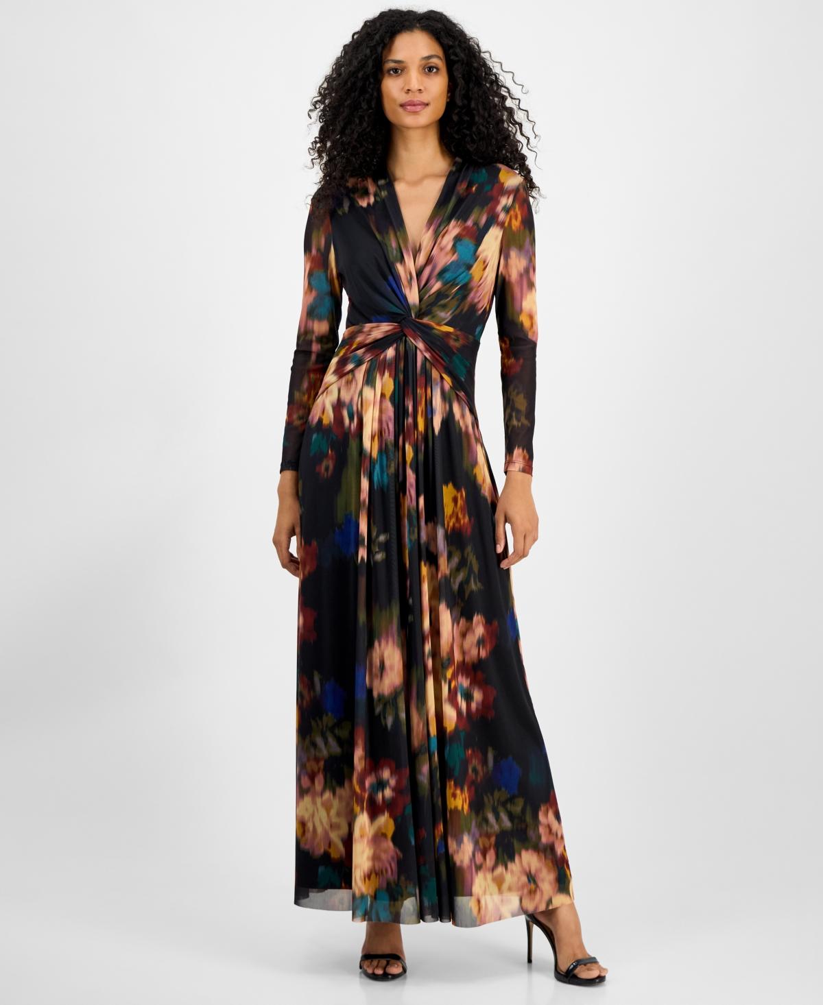 knee length dresses for ladies Petite Twist Front V-Neck Long Sleeve Maxi Dress