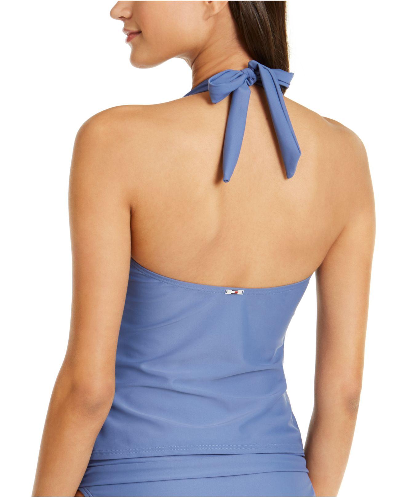 Tommy Hilfiger Synthetic Solid Halter Tankini Top in Blue Lyst