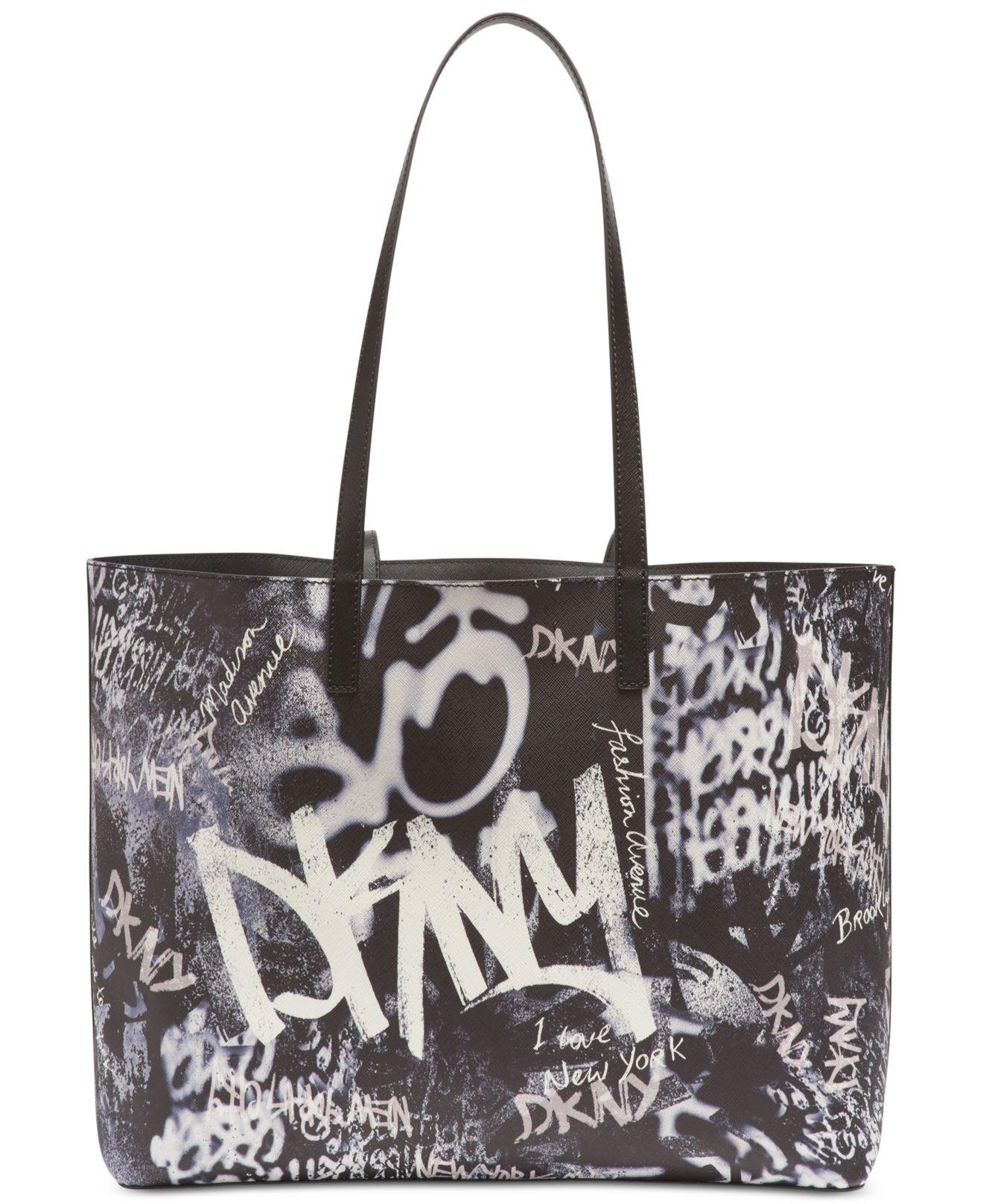 DKNY Brayden Graffiti Logo Tote, Created For Macy's in Black/White ...