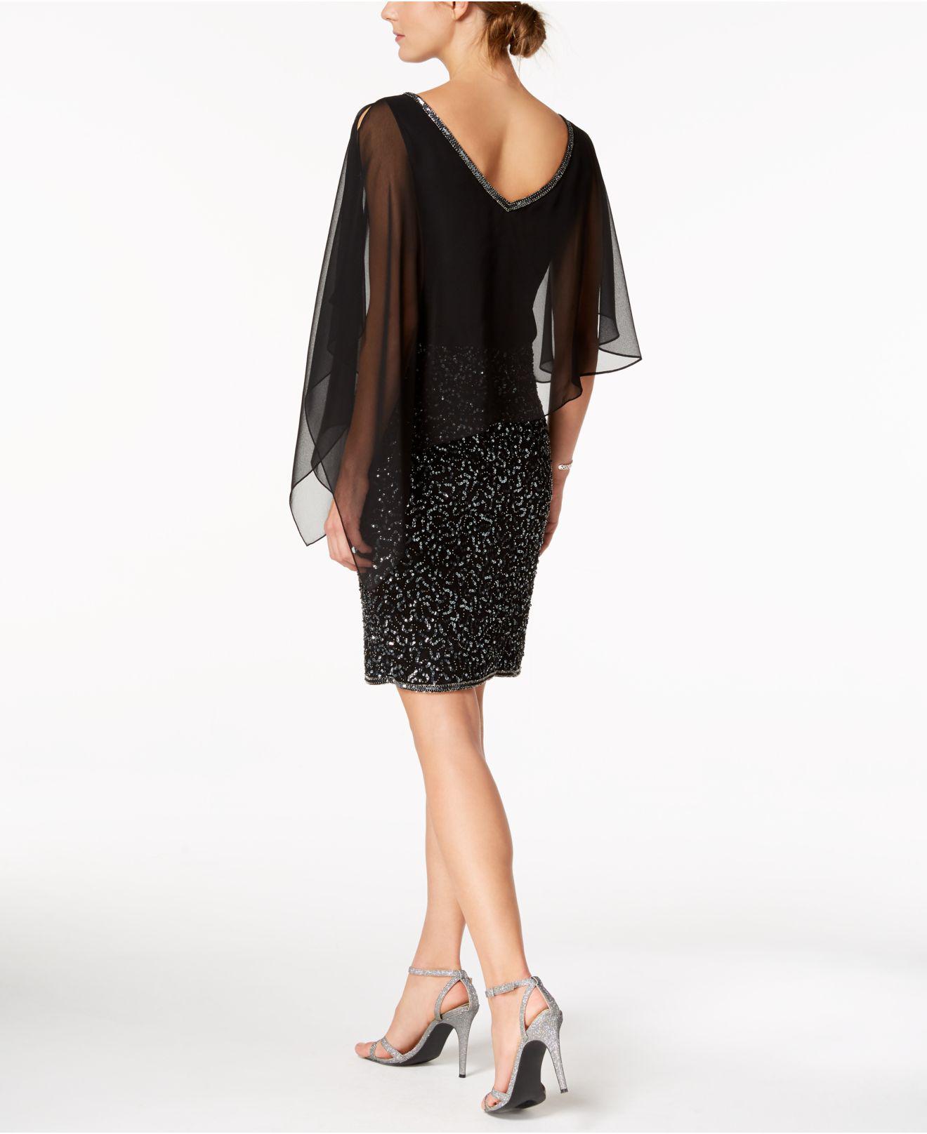 j kara poncho overlay sequin sheath dress