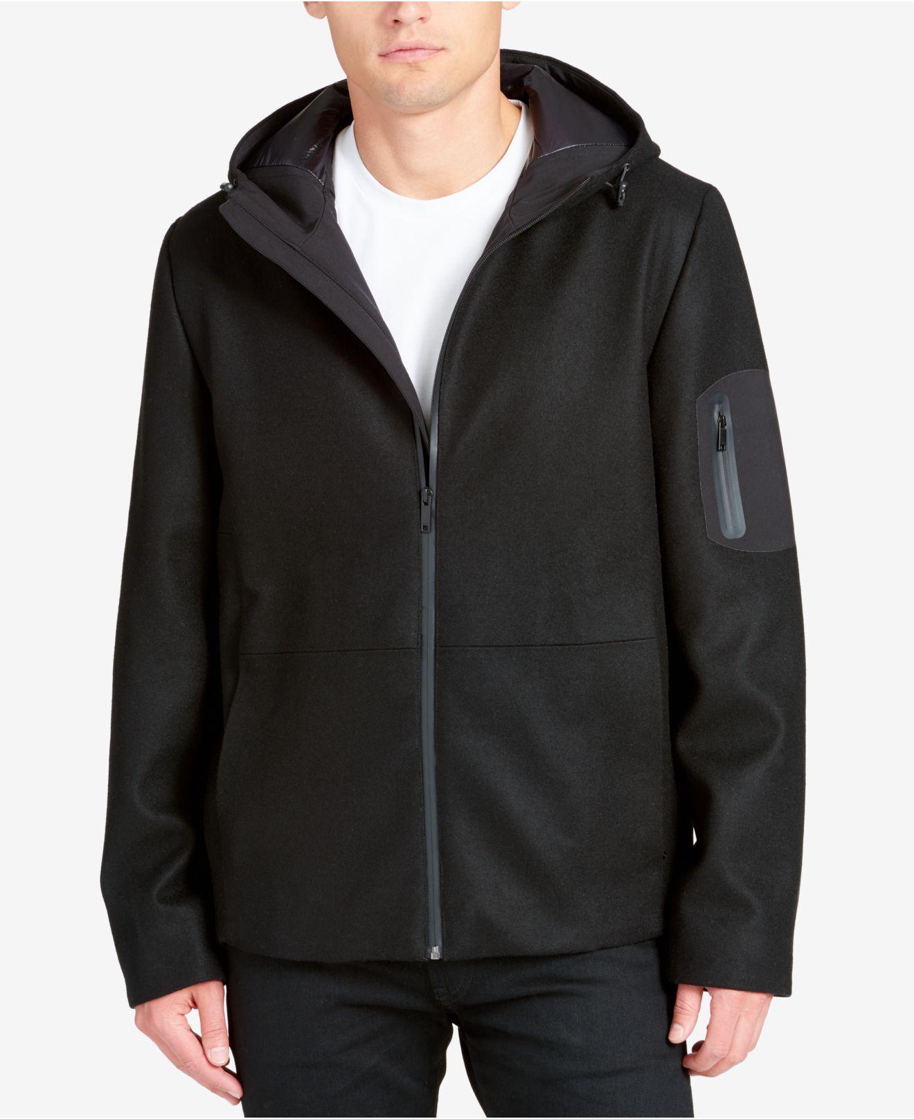 DKNY Wool Men's Mixedmedia Hooded Performance Jacket in Black for Men