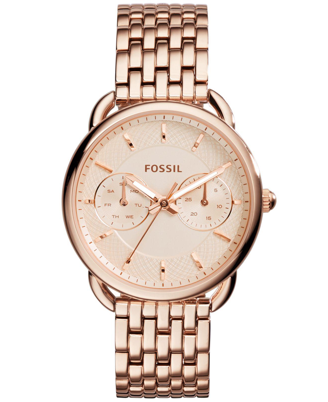 Fossil Women's Tailor Rose Gold-tone Stainless Steel Bracelet Watch ...