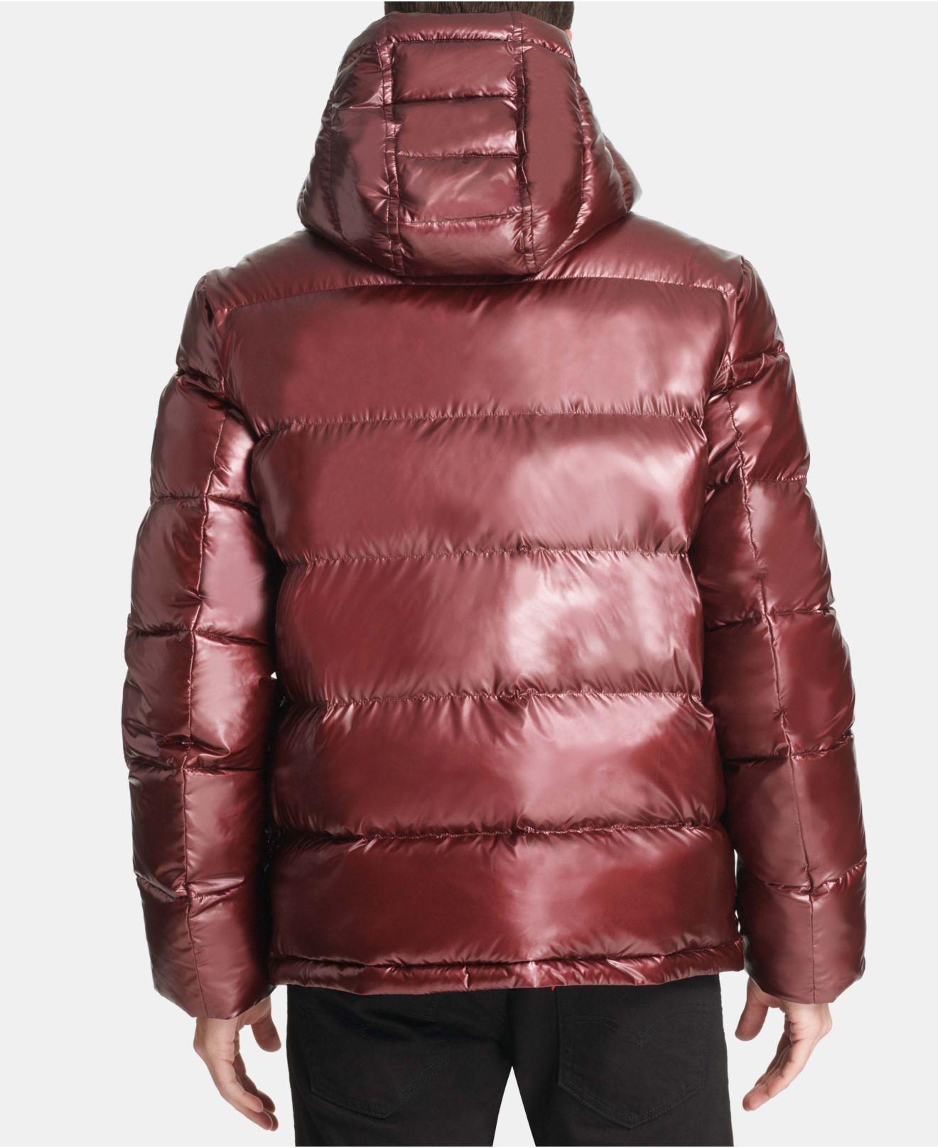 Tommy Hilfiger Synthetic Pearlized Performance Hooded Puffer Coat in Red / Red (Red) for Men