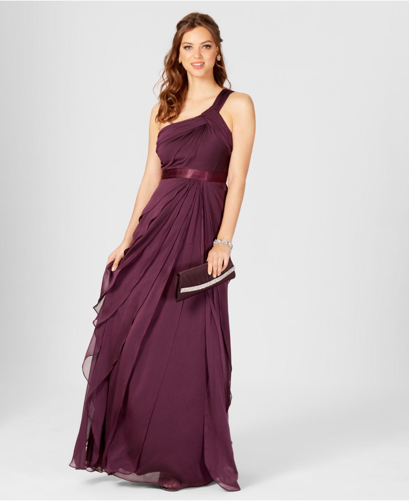 Adrianna Papell One-shoulder Tiered Chiffon Gown in Purple - Lyst