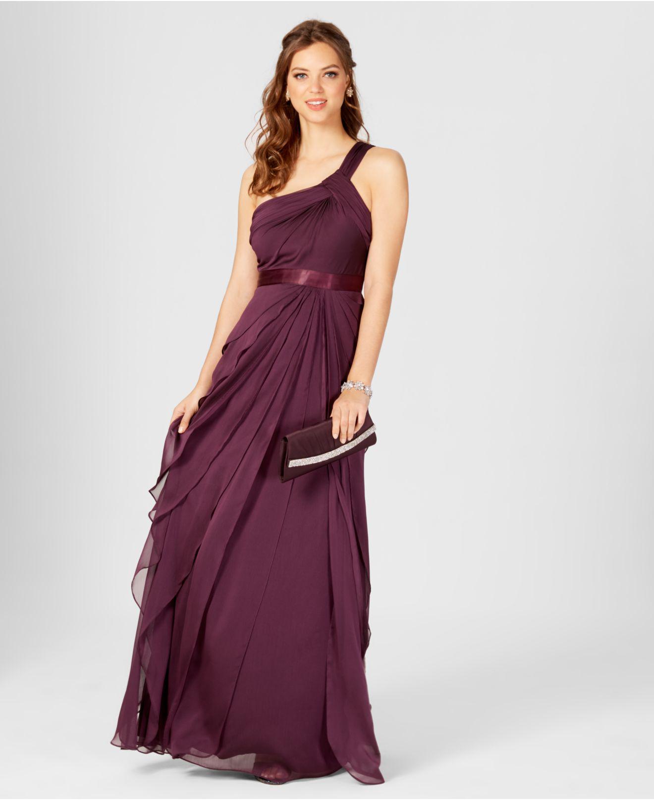 adrianna papell one shoulder tiered chiffon dress