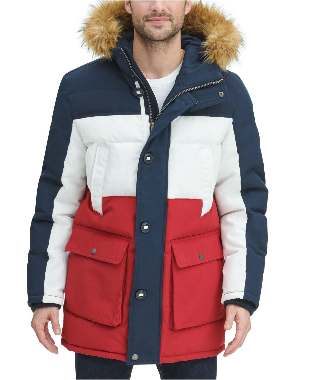 Tommy Hilfiger Long Snorkel Coat in Navy / White / Red (Blue) for Men