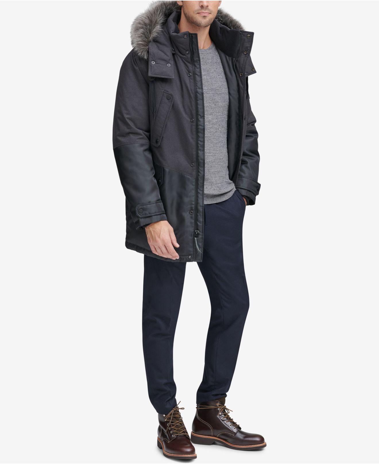 Marc New York Mixed-media Parka With Removable Hood in Charcoal 