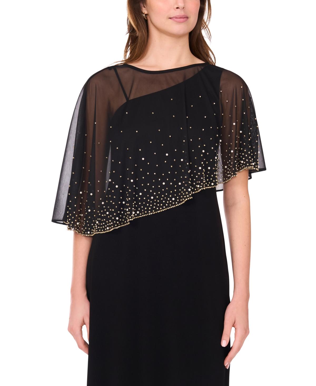 msk black dress Glittery Flutter Popover 10 Round Neck MSK Womens Black Stretch Beaded