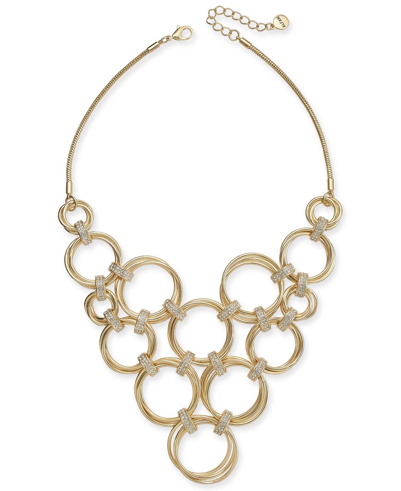 Alfani Gold-tone Crystal Accent Multi-hoop Link Statement Necklace, 17 ...