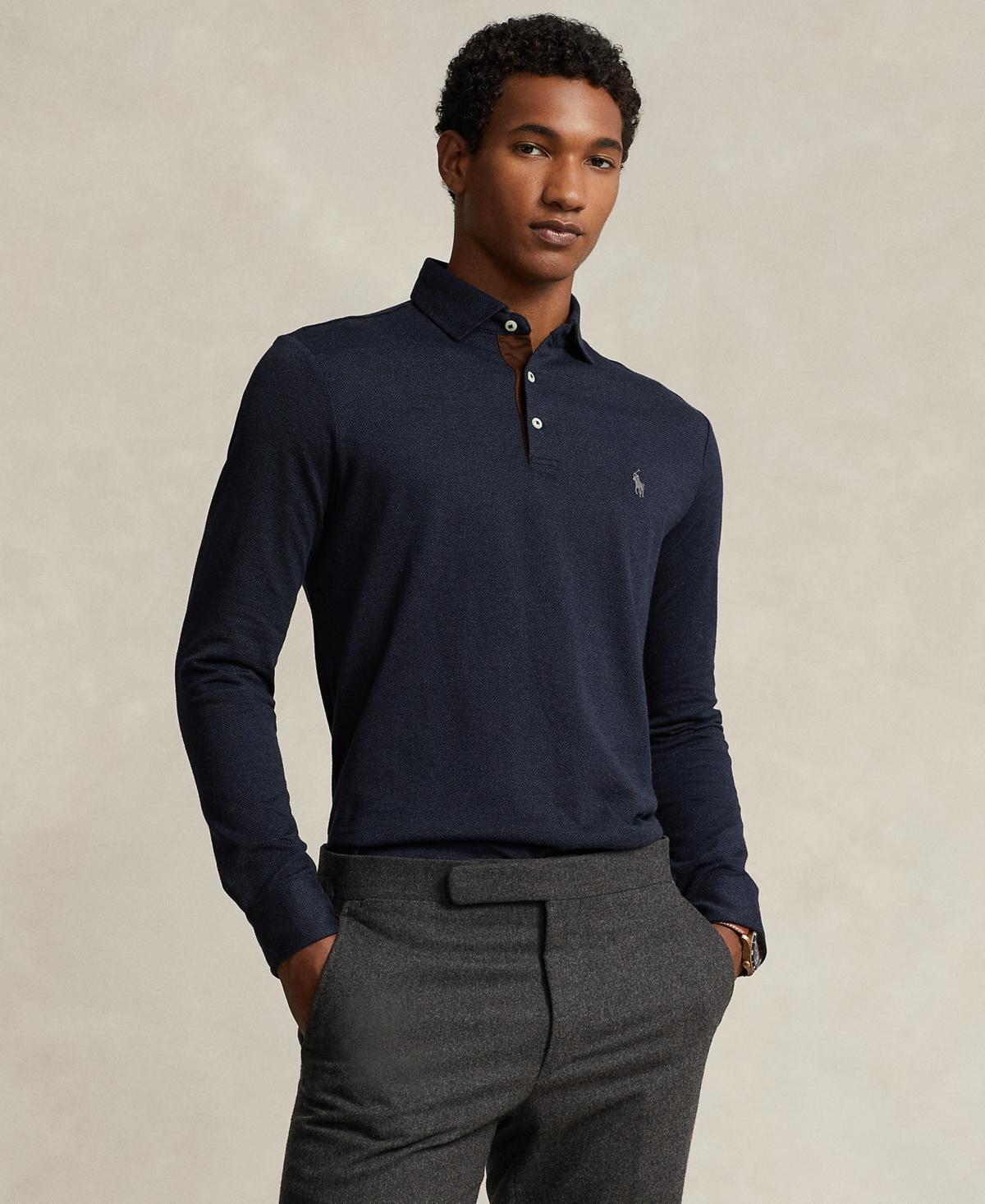 Polo Ralph Lauren Custom Slim Fit Herringbone Polo Shirt in Blue for Men |  Lyst