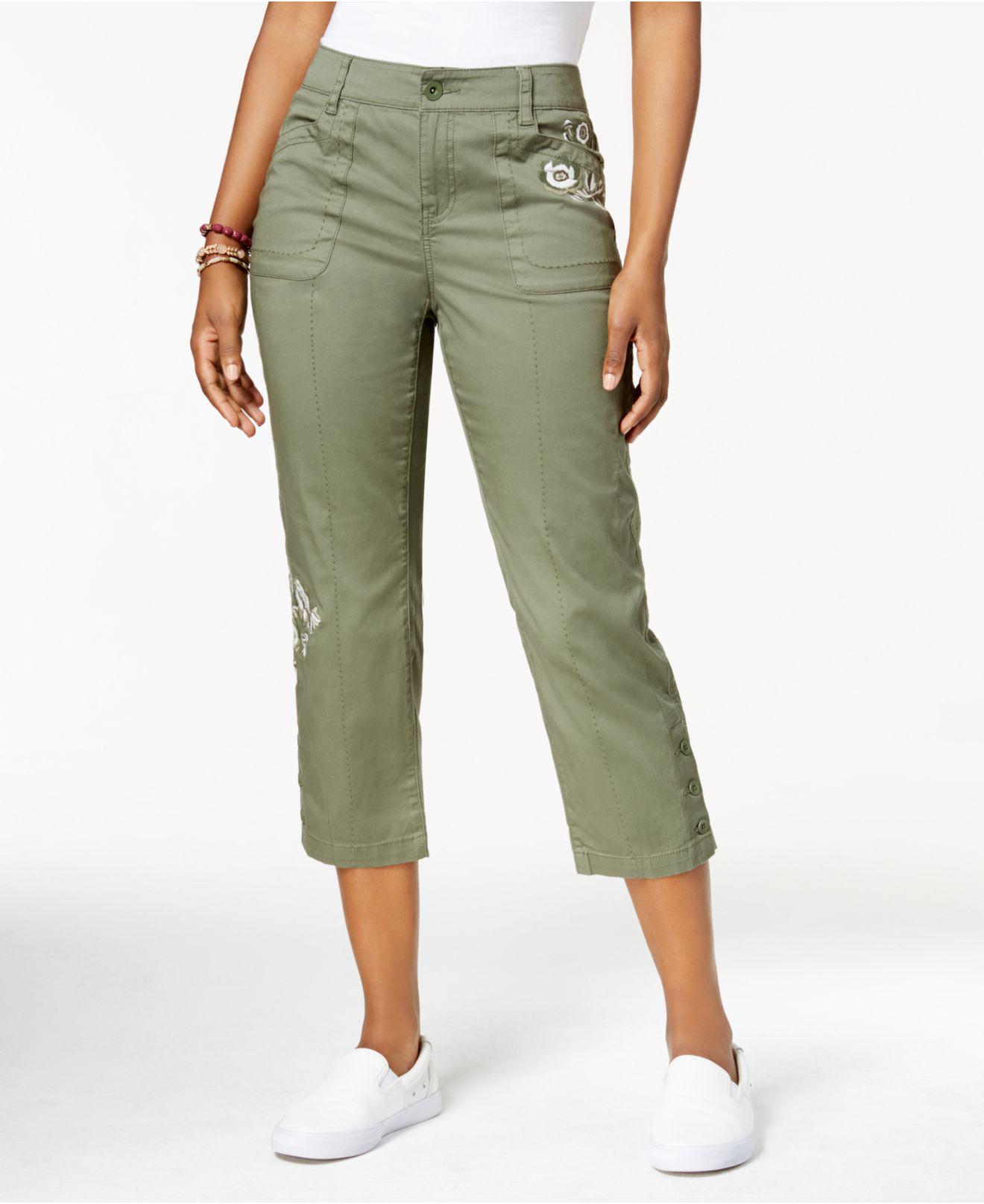 Style & Co. Embroidered Capri Pants in Green - Lyst