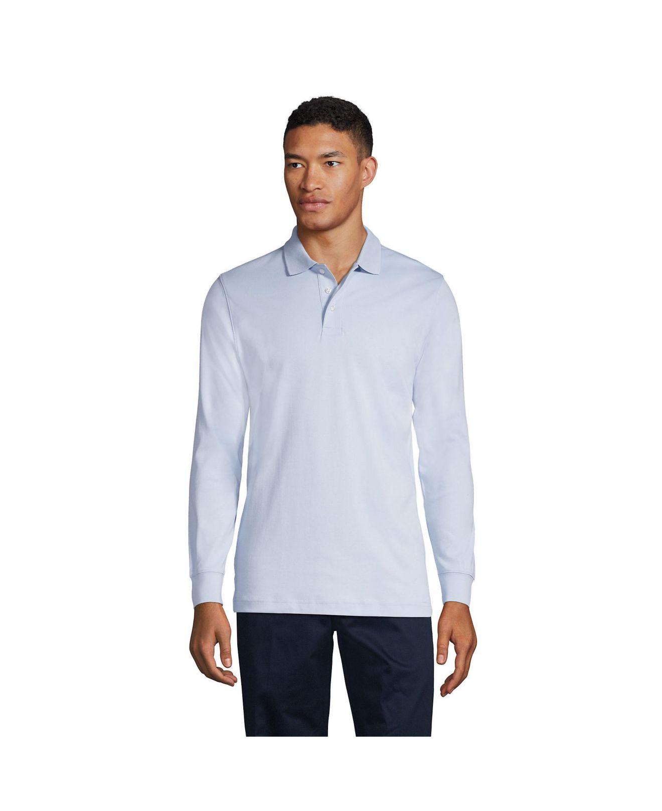 Lands' End Long Sleeve Interlock Polo Shirt in Blue for Men Lyst