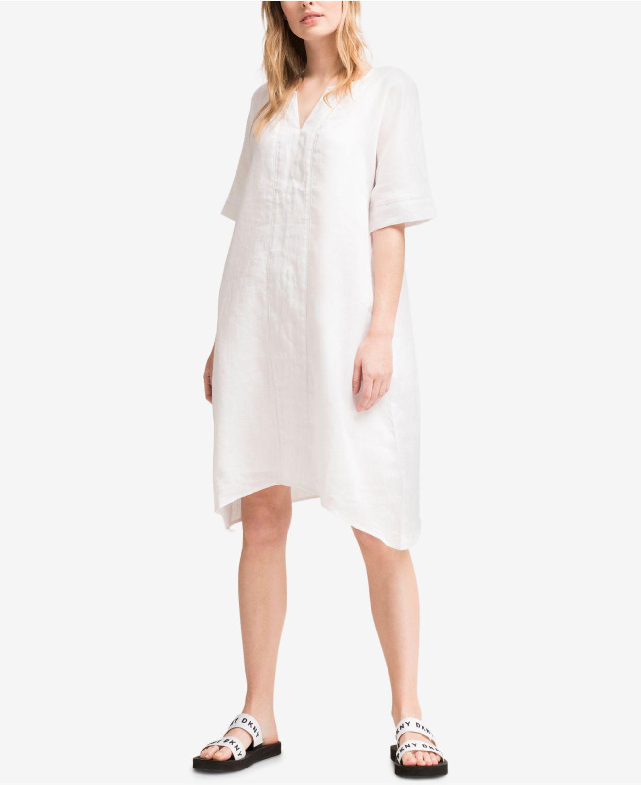 white linen tunic dress