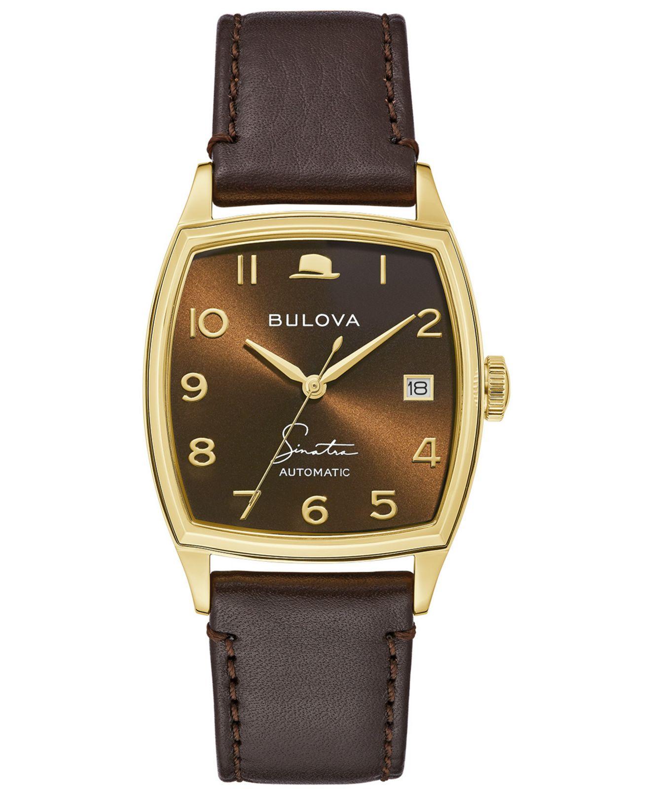 Bulova Frank Sinatra Automatic Brown Leather Strap Watch 33.5x45mm for Men Lyst