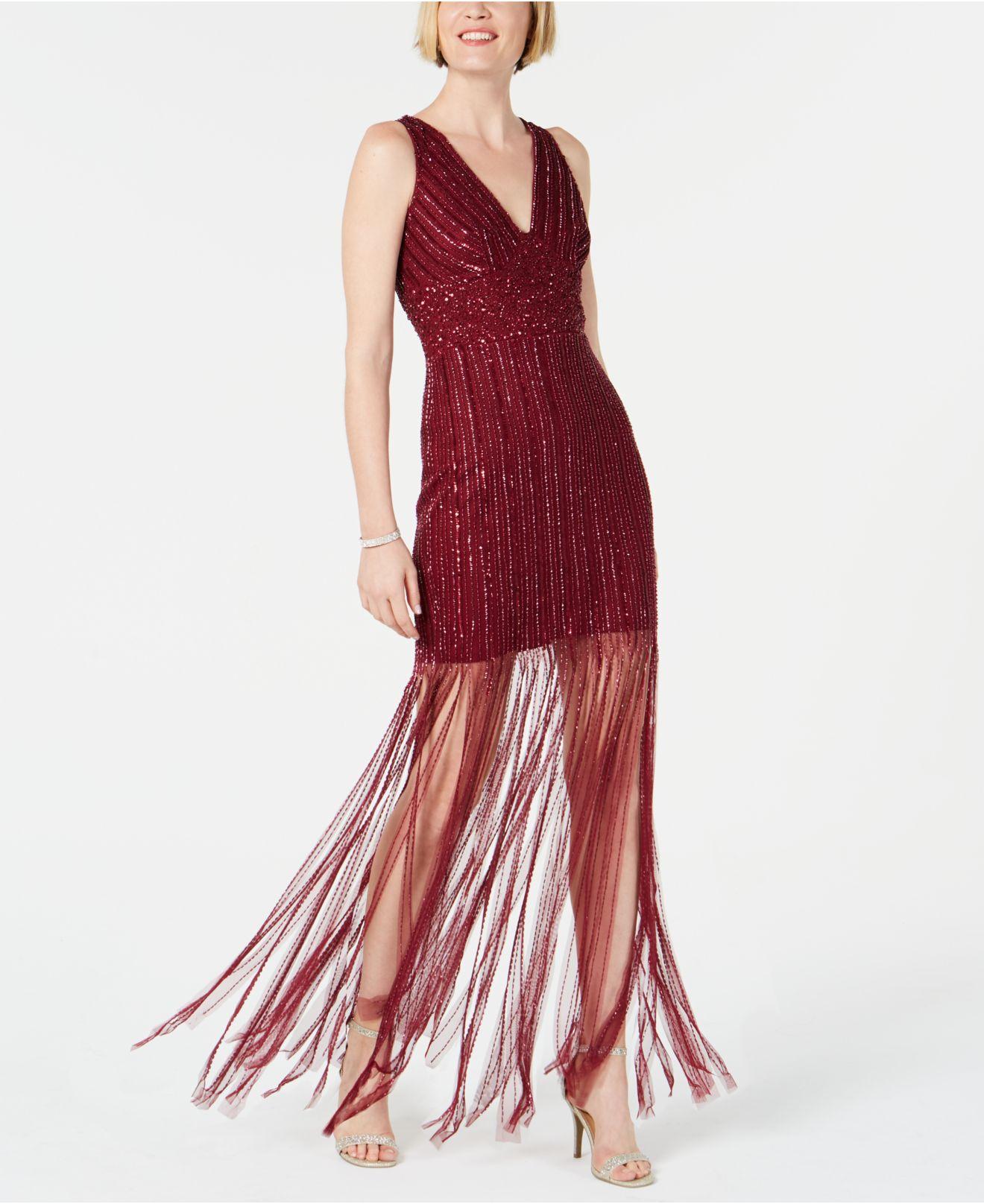 Adrianna Papell Synthetic Handbeaded Fringe Dress in Ruby (Red) Lyst