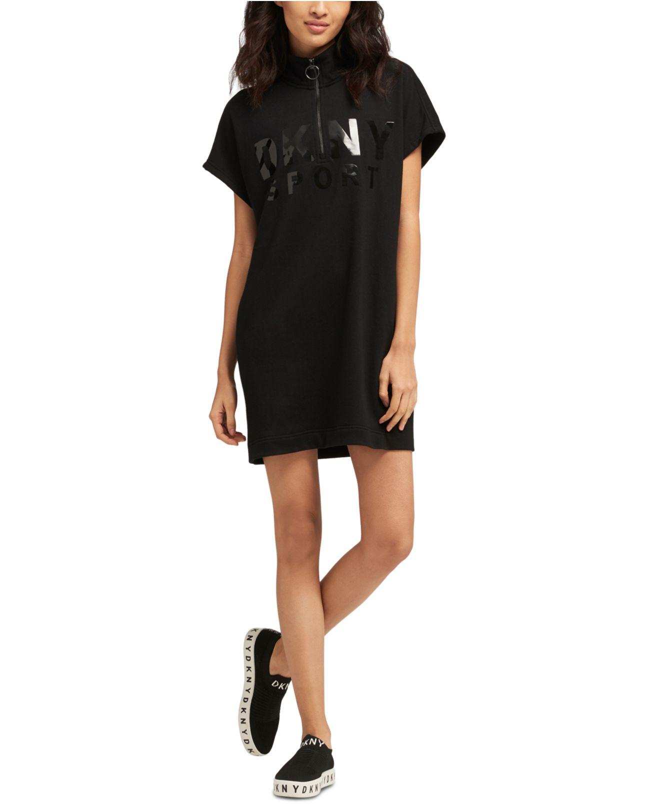 DKNY Cotton Sport Quarterzip Logo Dress in Black Lyst