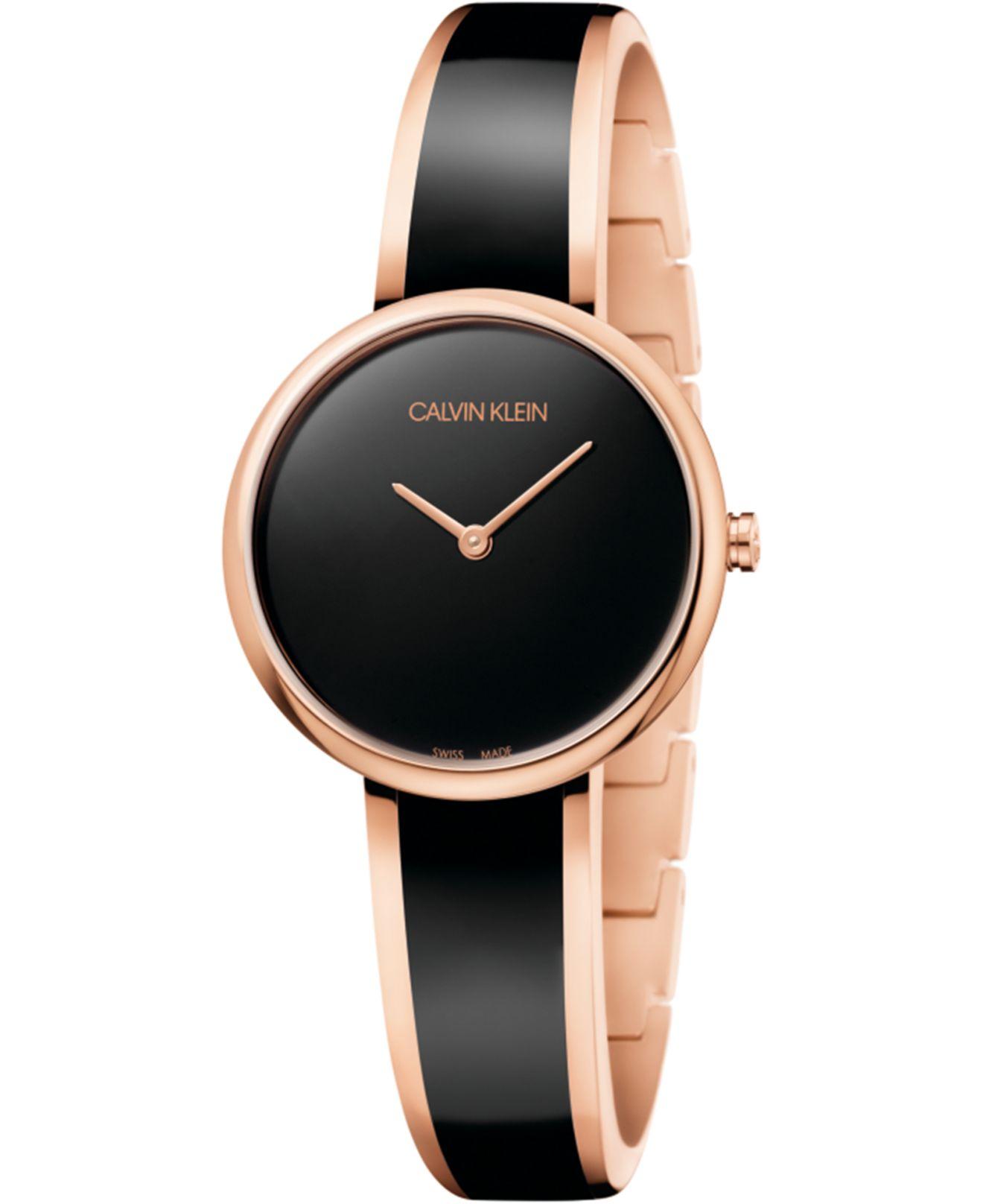 Calvin Klein Rubber Seduce Pink Gold-tone Pvd Stainless Steel & Black Resin  Bangle Bracelet Watch 30mm - Lyst