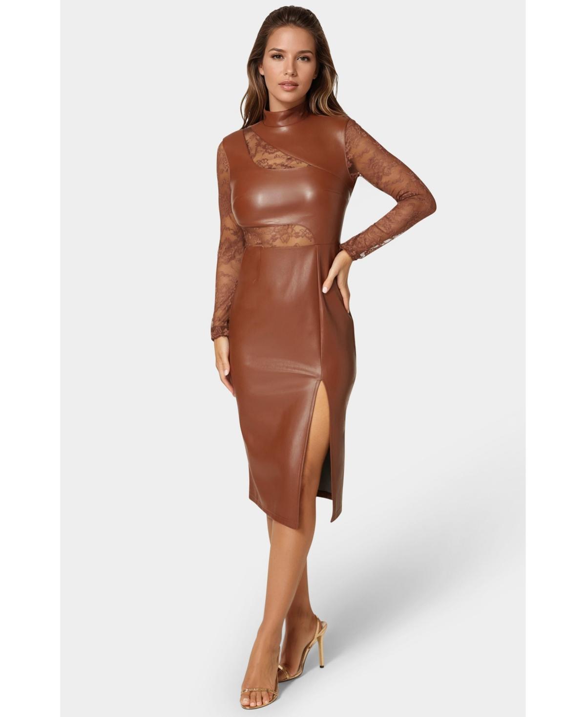 Bebe Faux Leather Lace Illusion Midi Dress in White | Lyst