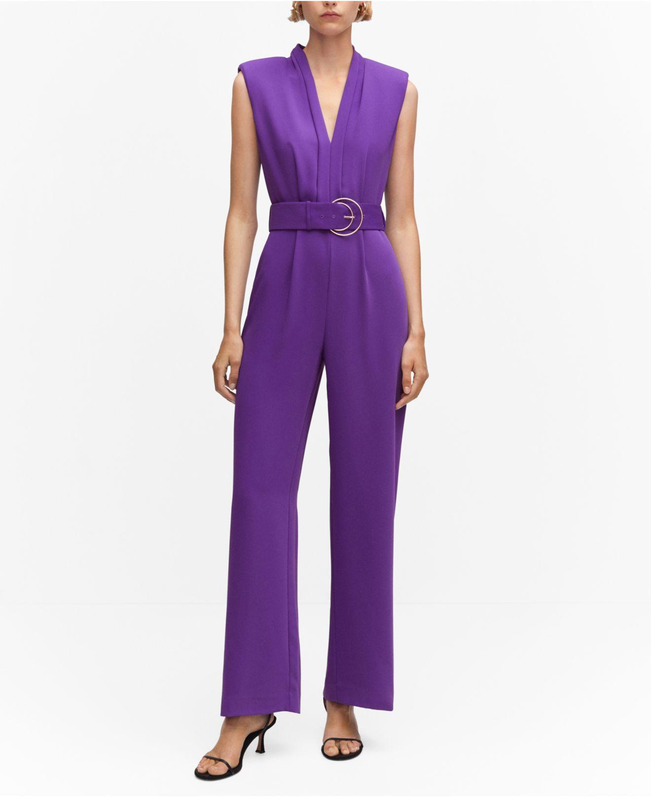 Mango Belt Long Jumpsuit in Purple | Lyst