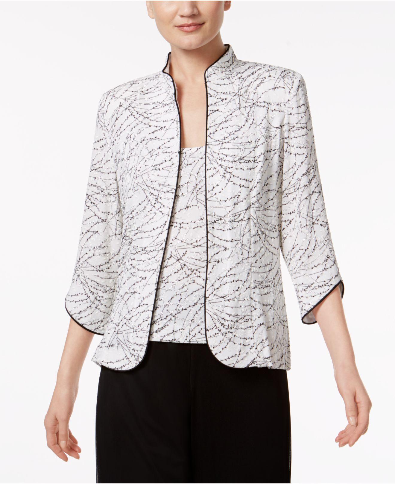 Alex Evenings Satin Printed Jacket And Top Set in White Black (White ...