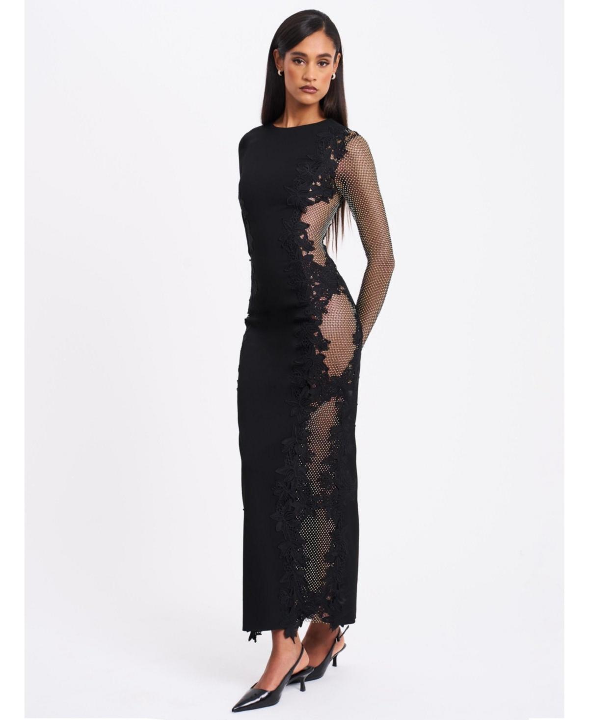Miss Circle Bailey Lace Trim Crystal Net Cutout Long Sleeve Gown in Blue |  Lyst