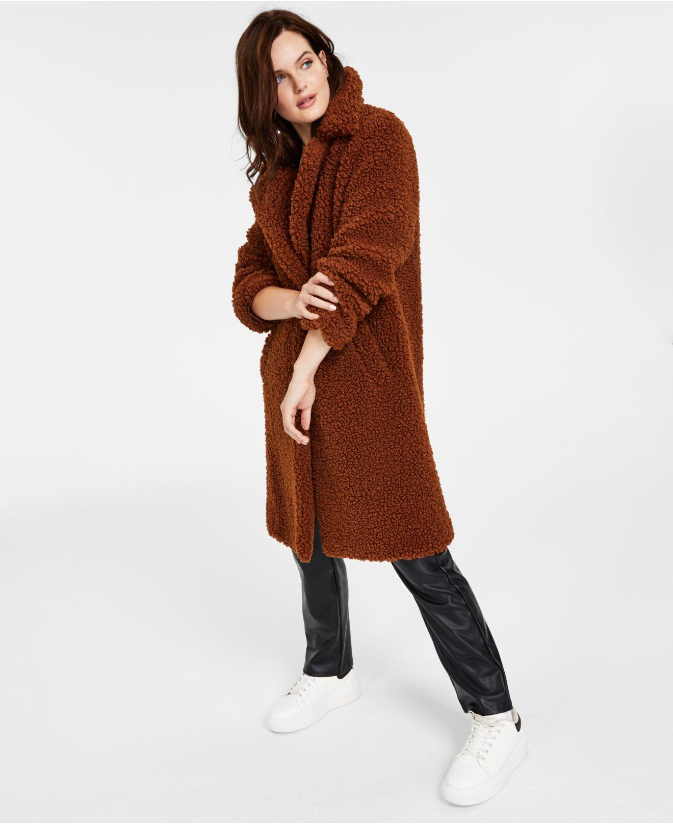 stil bom Geest BCBGeneration Notch-collar Teddy Coat, Created For Macy's in Brown | Lyst