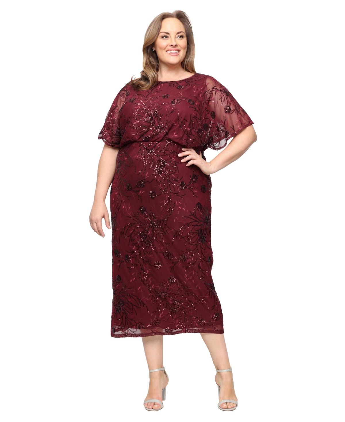 Sl Fashions Plus Size Round-neck Blouson Sequin Dress in Green | Lyst