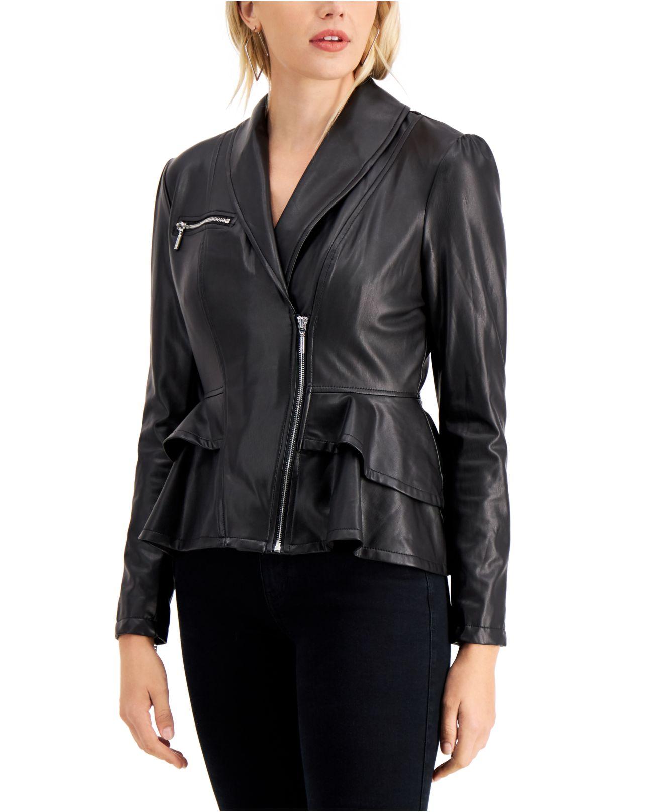 Guess Westlynn Faux-leather Peplum Jacket in Black | Lyst