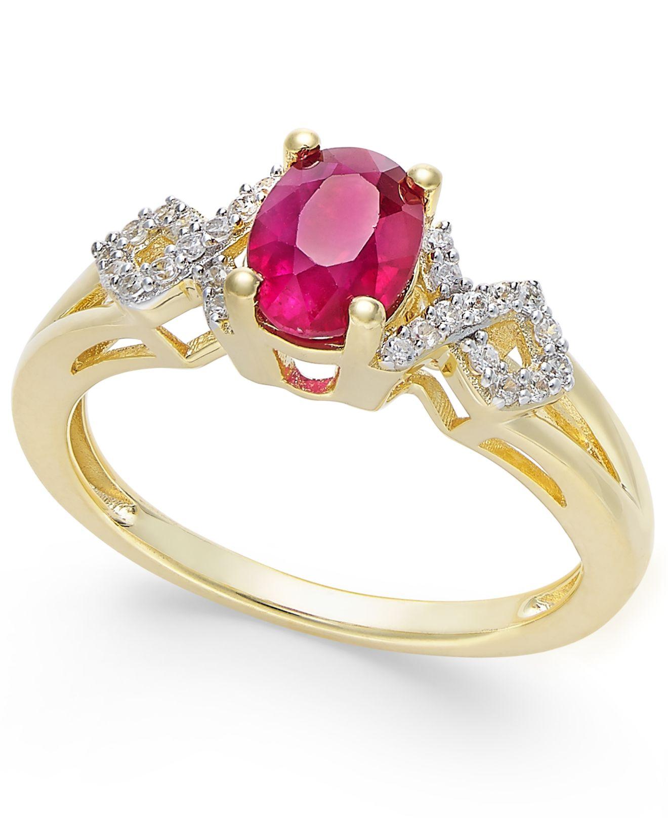 Macy&#39;s Certified Ruby (9/10 Ct. T.w.) And Diamond (1/8 Ct. T.w.) Ring In 14k Gold(also Available ...