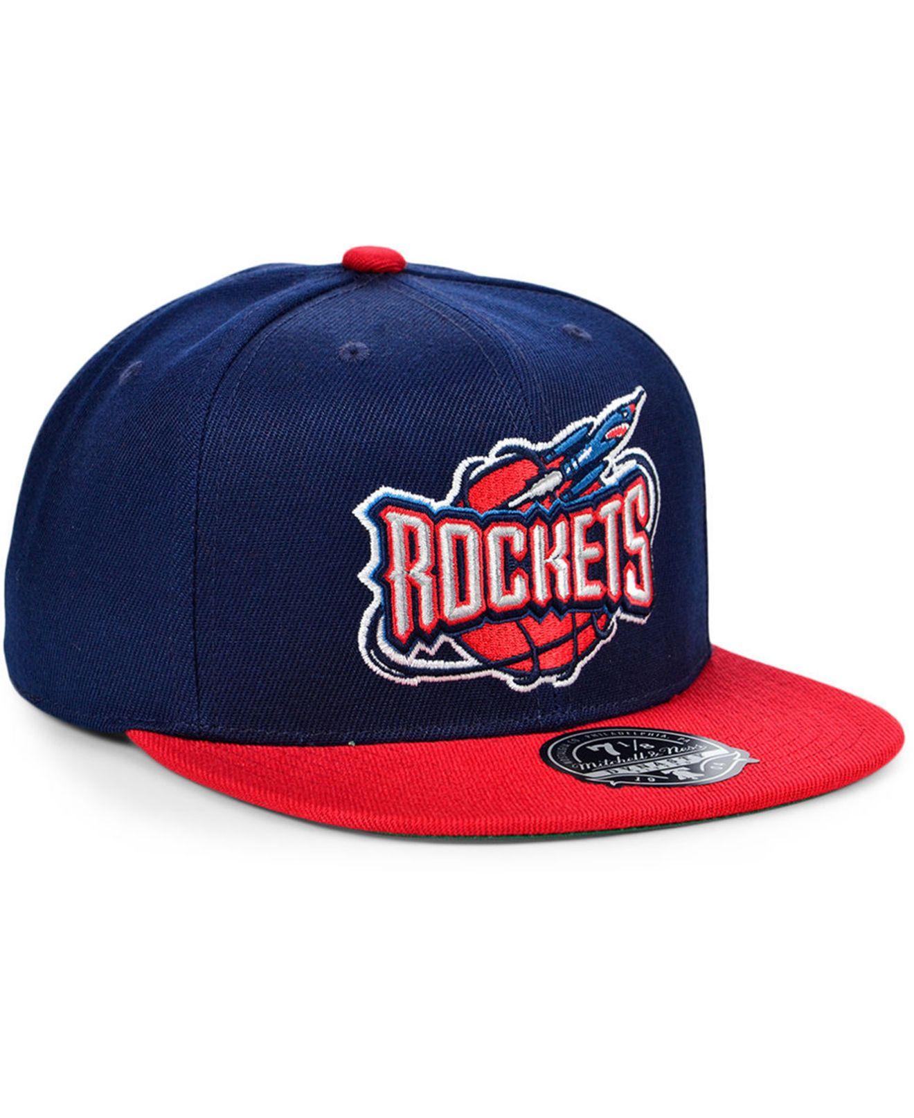 Mitchell & Ness Houston Rockets Pinwheel Snapback Hat Adjustable Cap -  Navy/Red/Light Blue/Throwback