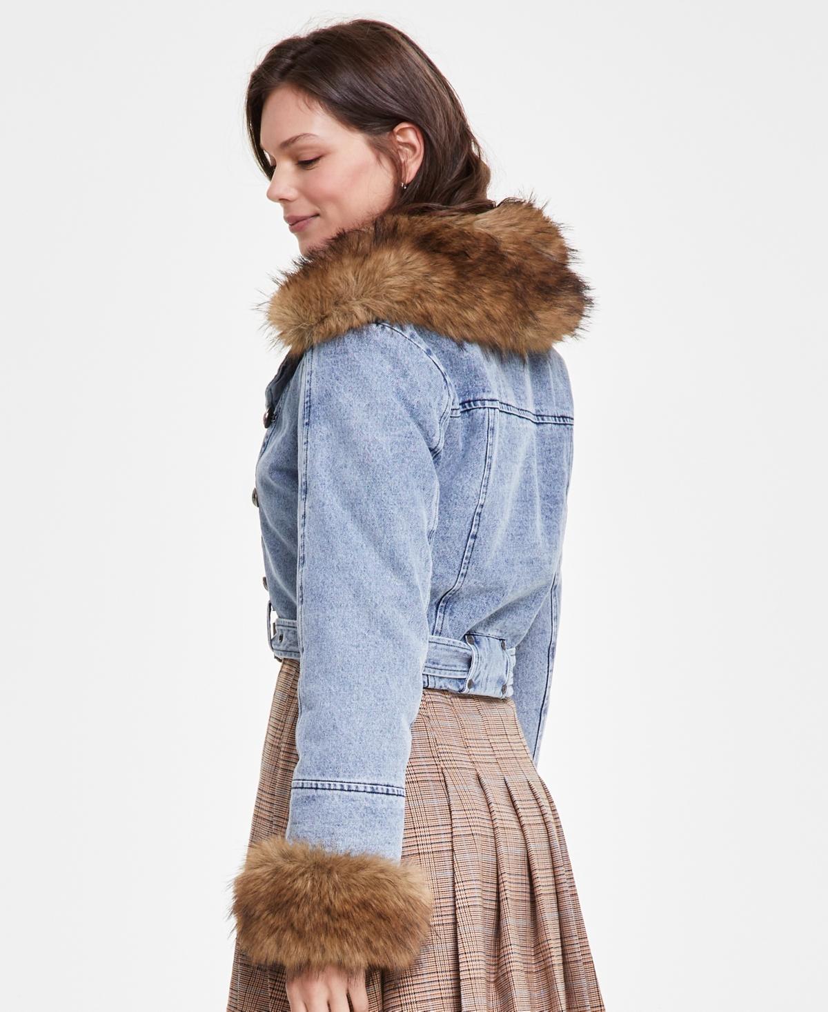 Avec les filles faux fur trim denim parka cheap