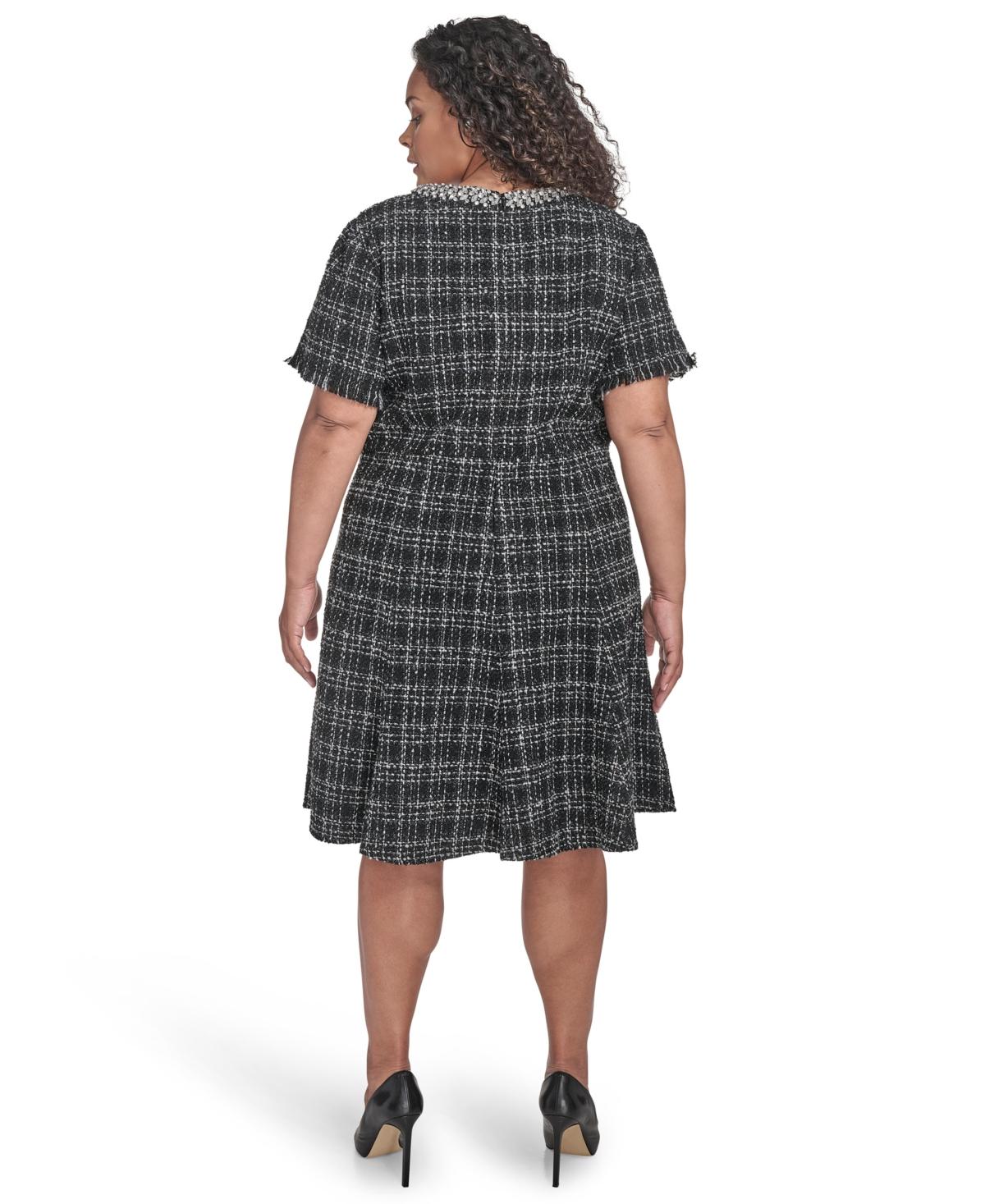 Eliza J Plus Size Tweed Fit & Flare Dress in Black | Lyst