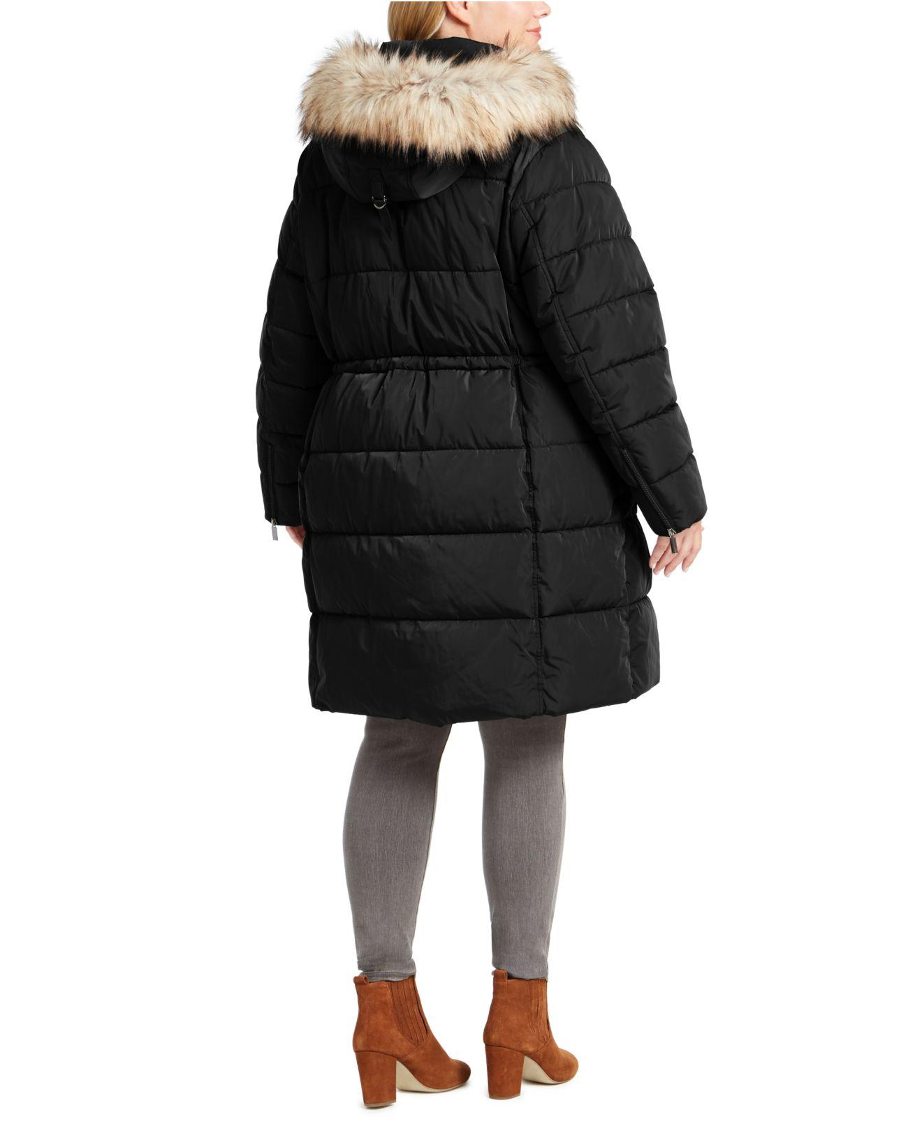 dkny faux fur coat with hood