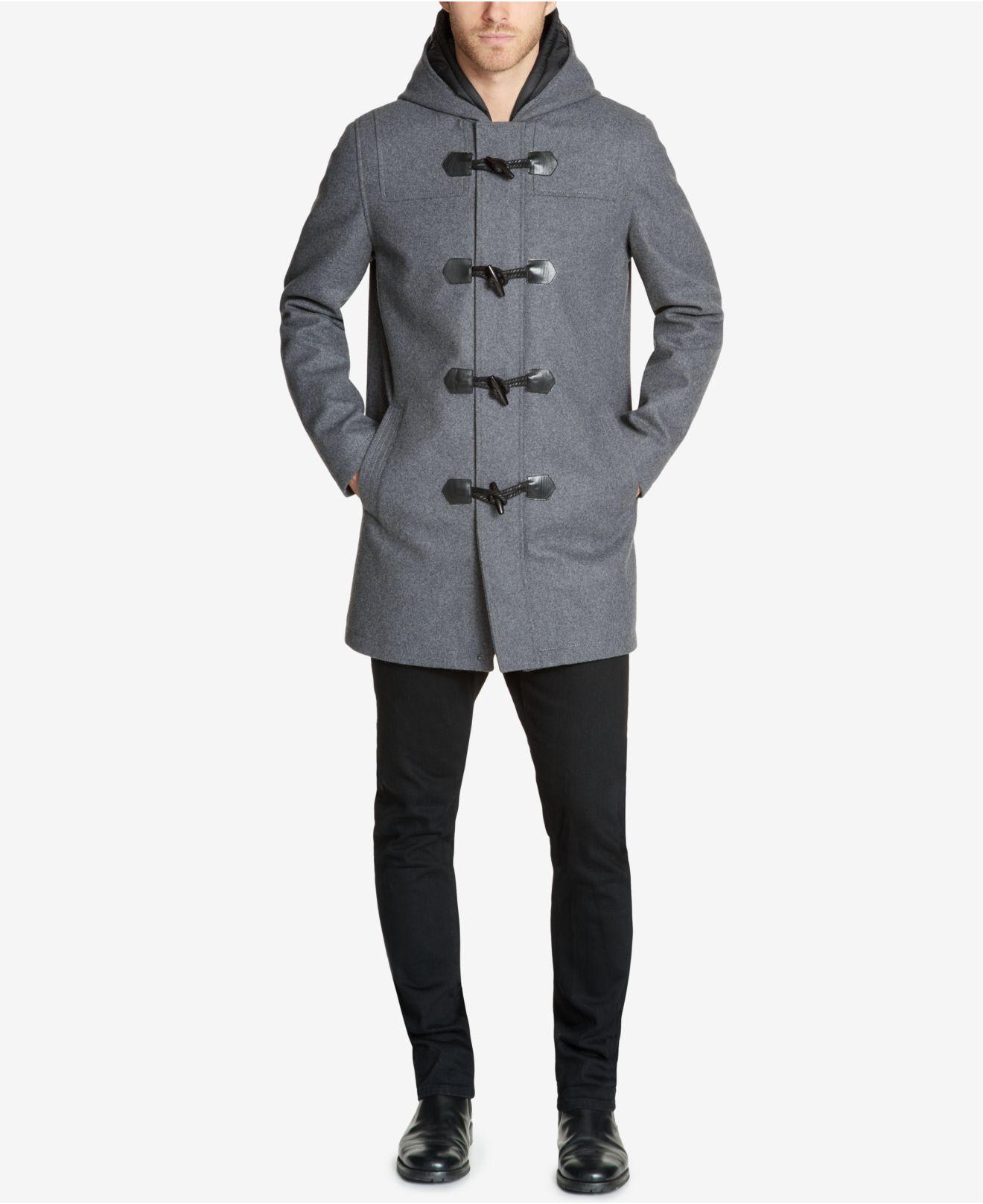 guess men's hooded wool coat
