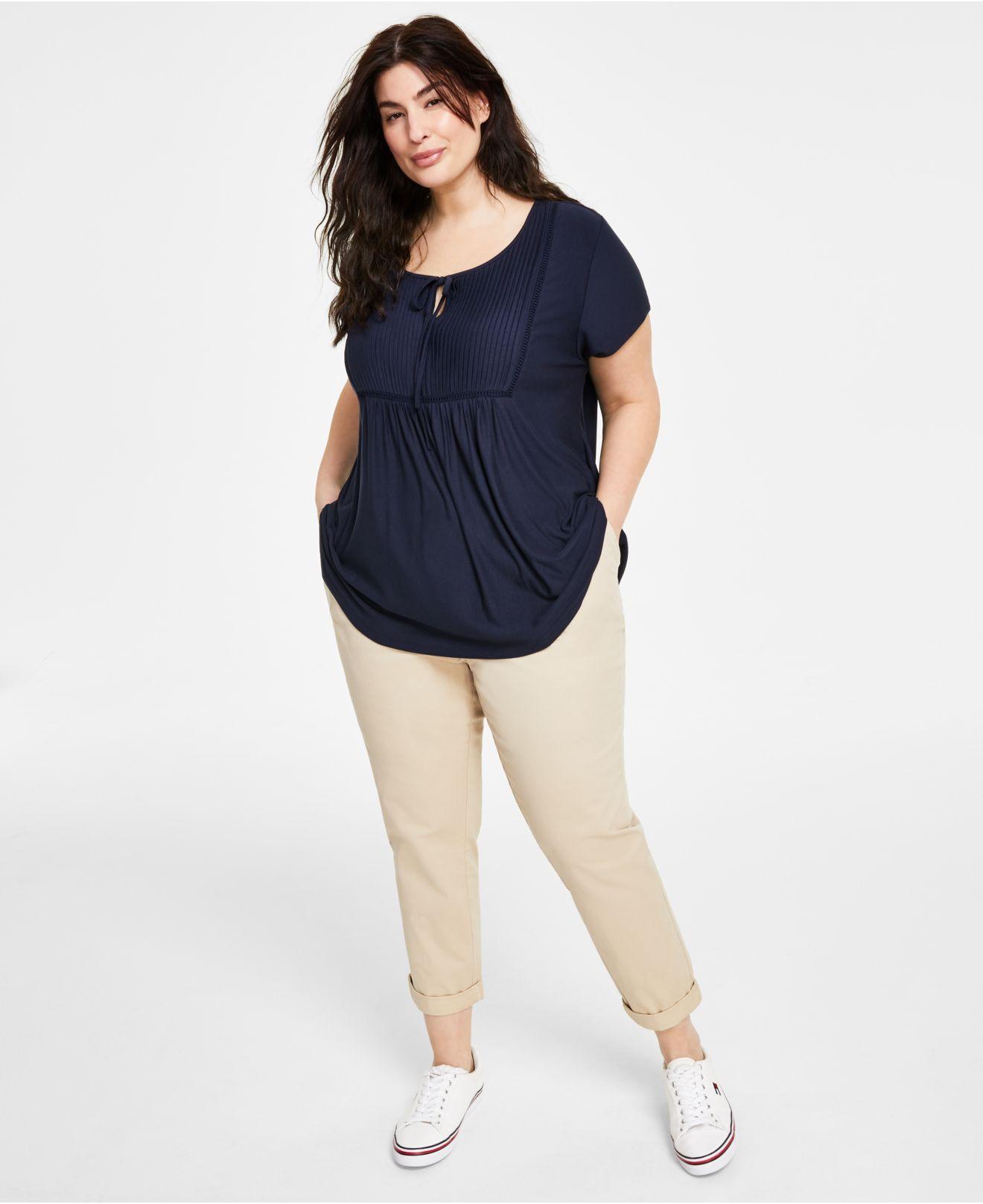 Tommy Hilfiger Plus Size Knit Short-sleeved Pintucked Top & Th Flex Hampton  Chino Pants in Blue | Lyst
